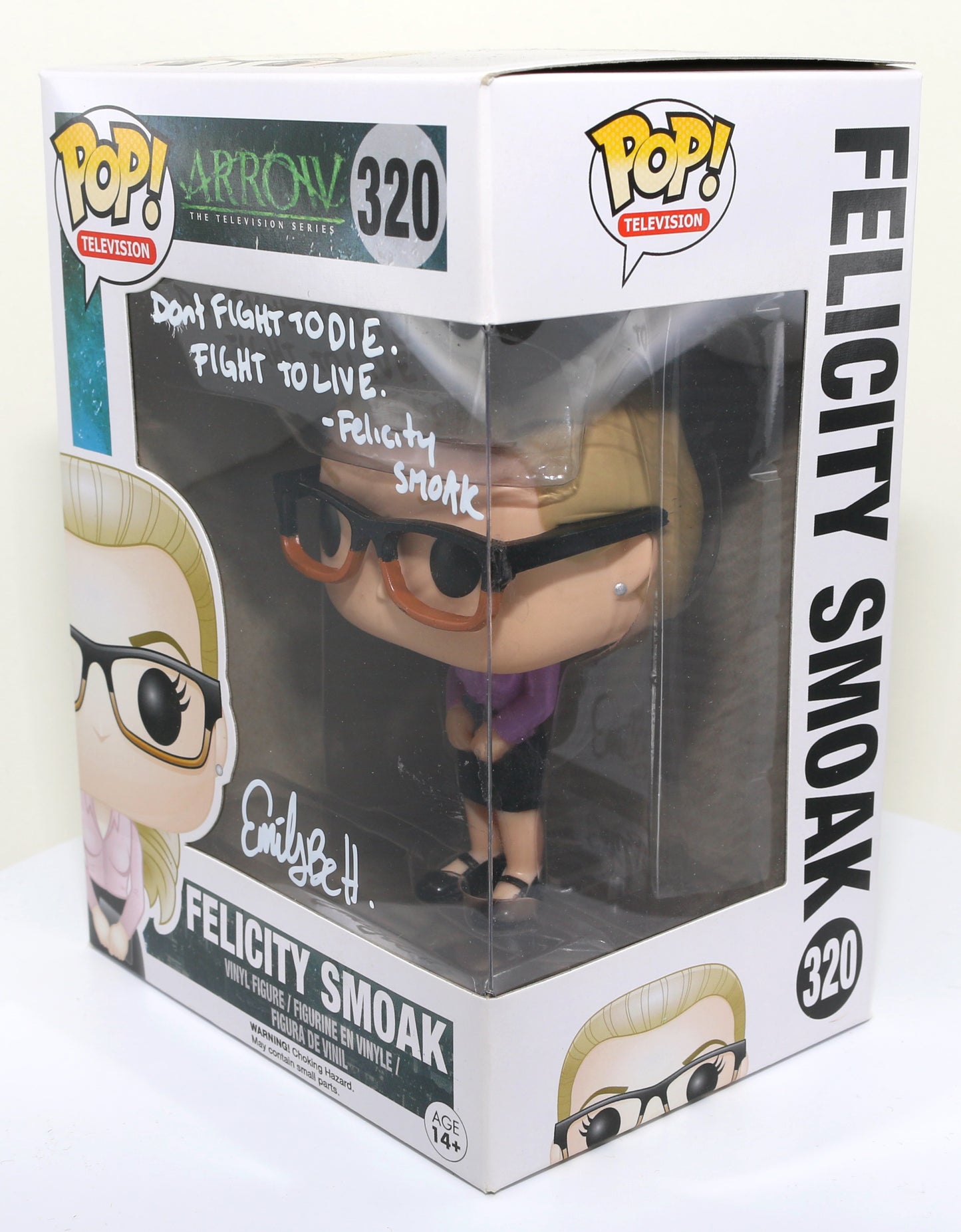 
                  
                    Emily Bett Rickards as Felicity Smoak in Arrowverse Signed Funko POP! #320 with Character Name and Quote
                  
                