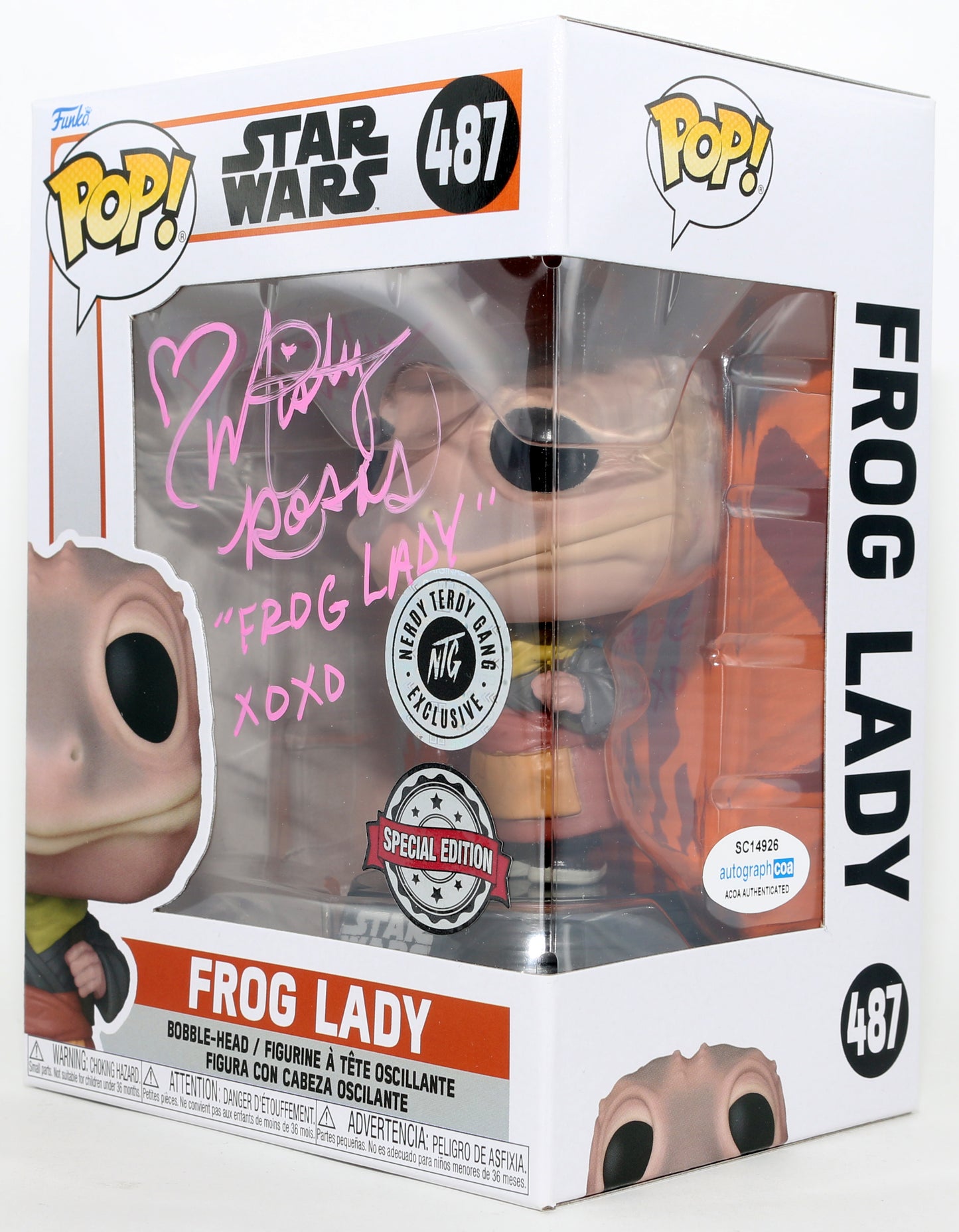 
                  
                    Misty Rosas as the Frog Lady in Star Wars: The Mandalorian Special Edition Nerdy Terdy Gang Exclusive Signed Funko POP! #487 with Character Name
                  
                