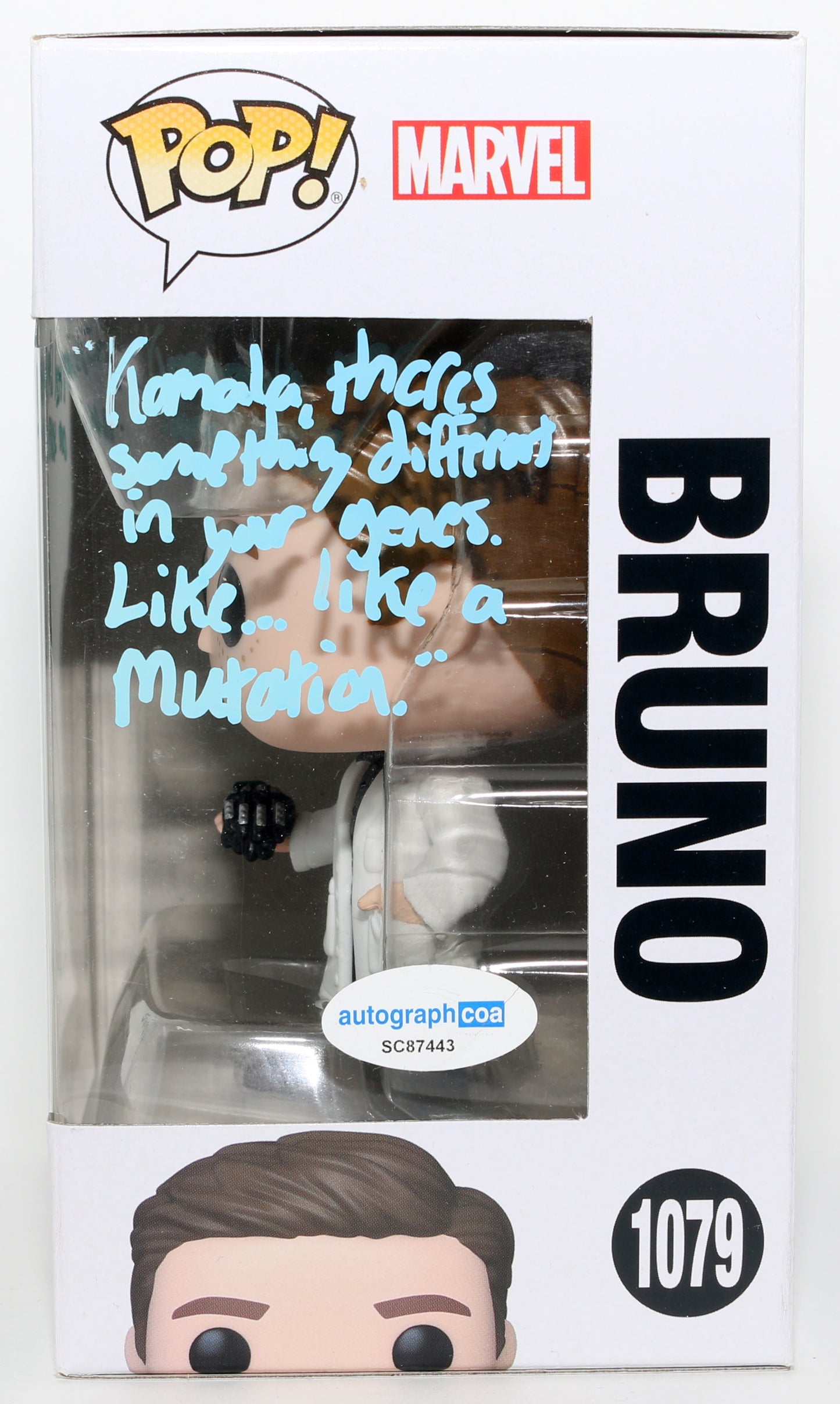 
                  
                    Matt Lintz as Bruno Carrelli in Ms. Marvel Signed Funko POP! #1079 with Character Name & Quote
                  
                