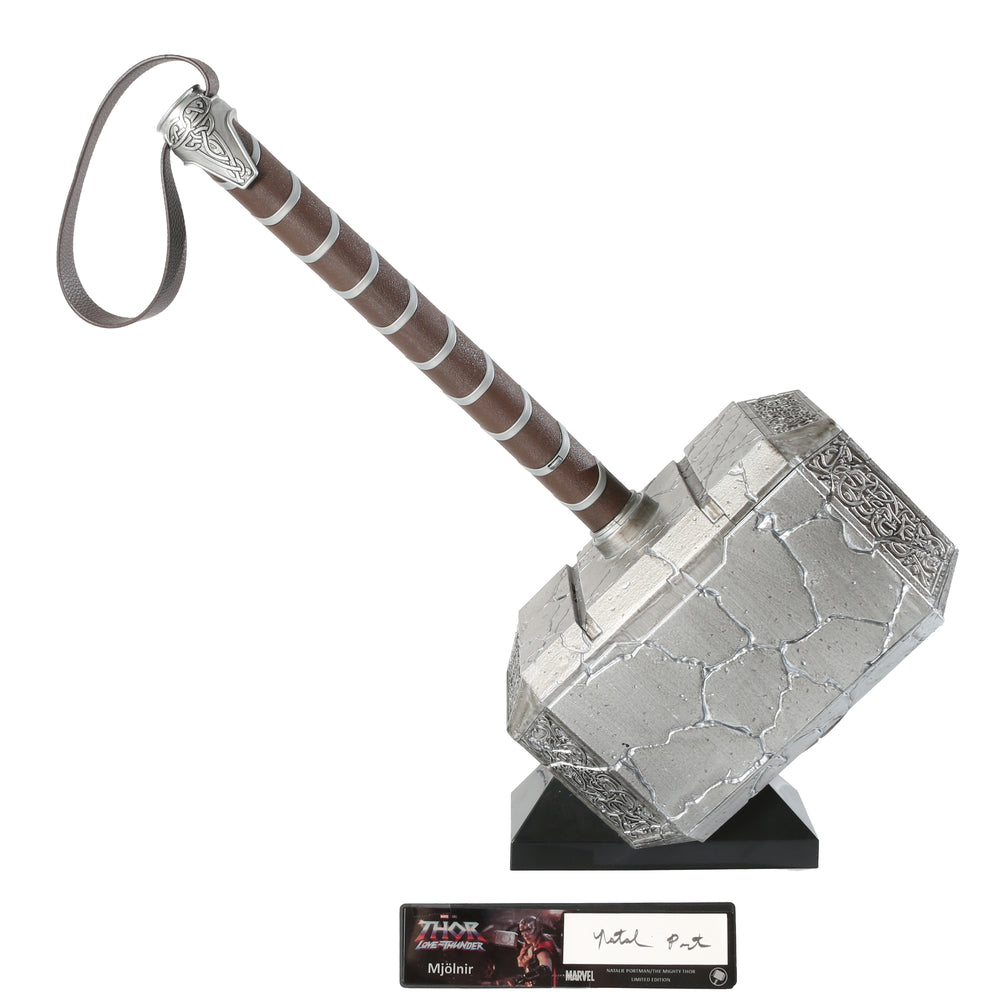 Marvel Legends Mighty Thor Cracked Mjolnir Prop Replica Hasbro Legends Series Electronic Hammer with Plaque Signed by Natalie Portman