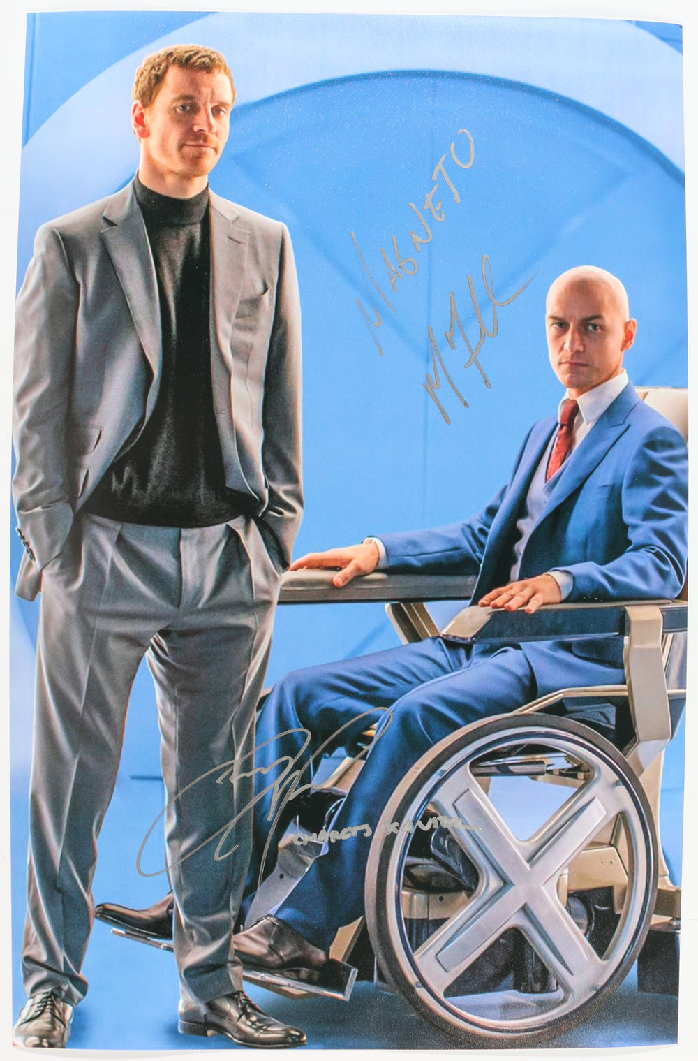 Michael Fassbender as Magneto & James McAvoy as Professor Charles Xavier in X-Men: Apocalypse Signed 11x17 Photo with Character Names