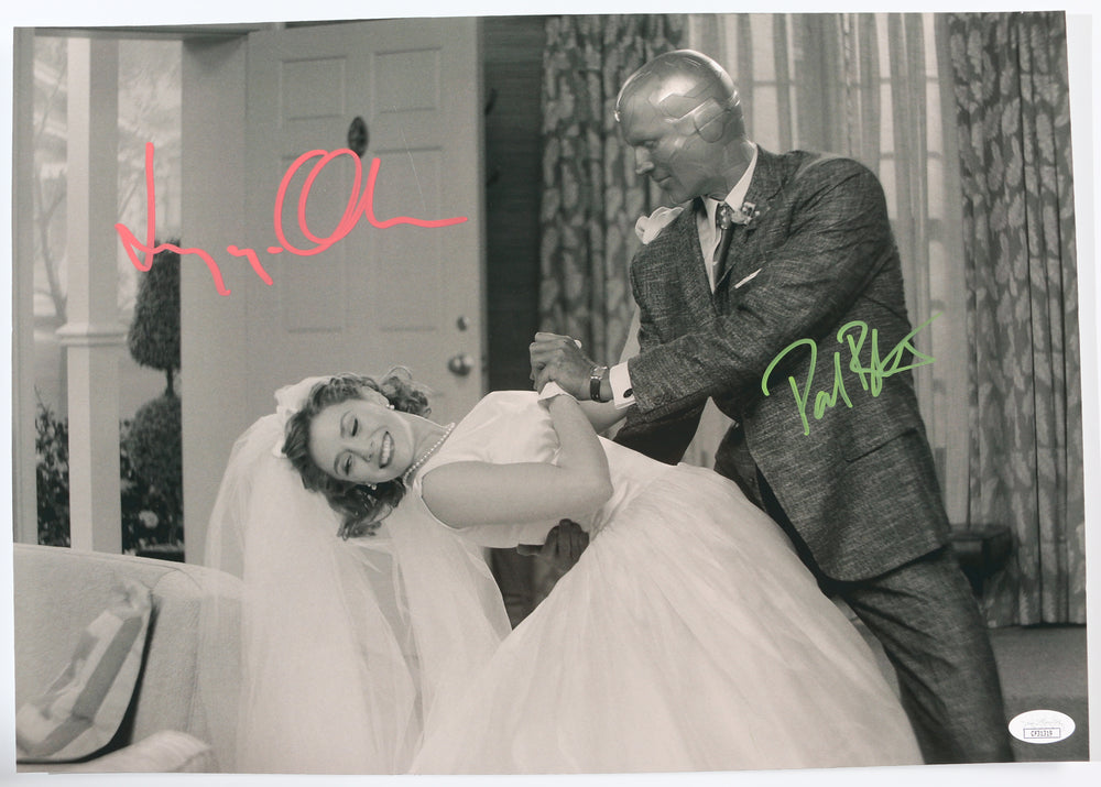 Elizabeth Olsen as Wanda & Paul Bettany as Vision in WandaVision (JSA) Signed 11.5x16 Photo