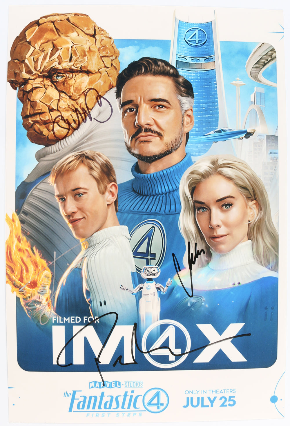 The Fantastic Four: First Steps 12x18 Mini Poster Cast Signed by Pedro Pascal, Vanessa Kirby, Ebon Moss-Bachrach, & Joseph Quinn