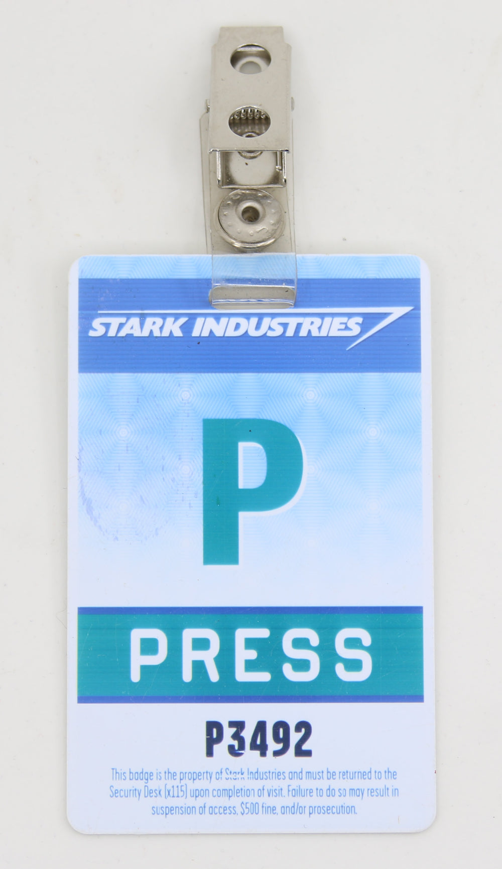 Iron Man Stark Industries Press Pass Screen Used Movie Prop from 
