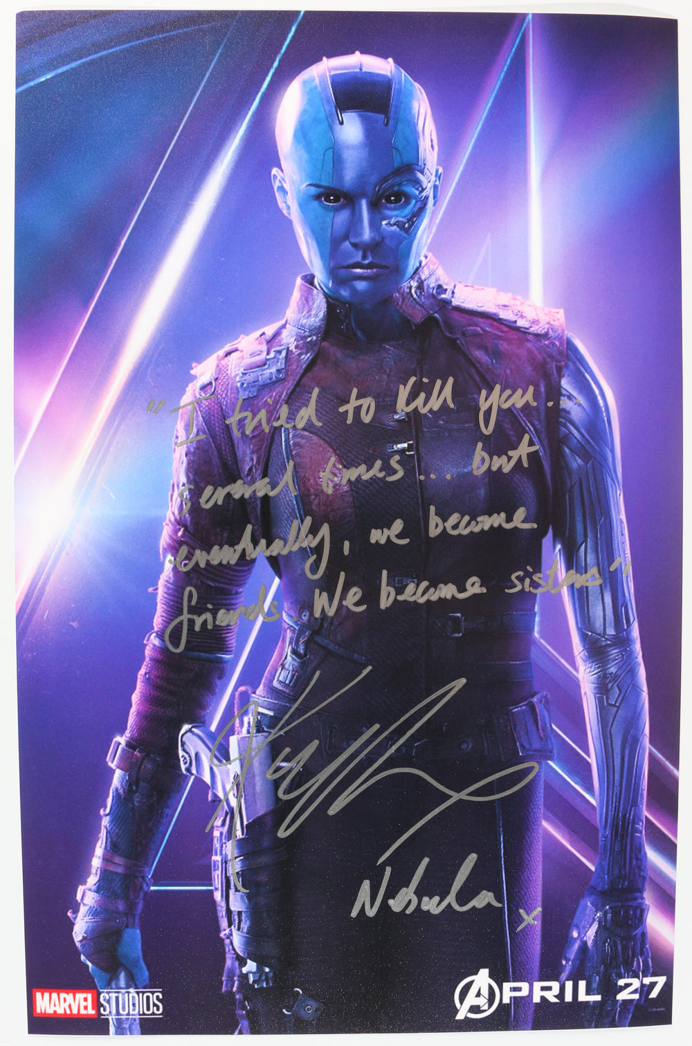 Karen Gillan as Nebula in Avengers: Infinity War Signed 11x17 Mini Poster with Character Name & Quote