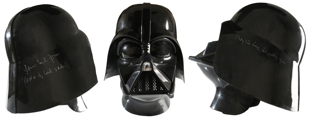 Darth Vader from Star Wars Full Size Prop Replica Helmet Signed by James Earl Jones with Rare 'Voice of Lord Vader' Character Name & MTFBWY Quote + Letter of Provenance Signed by JEJ
