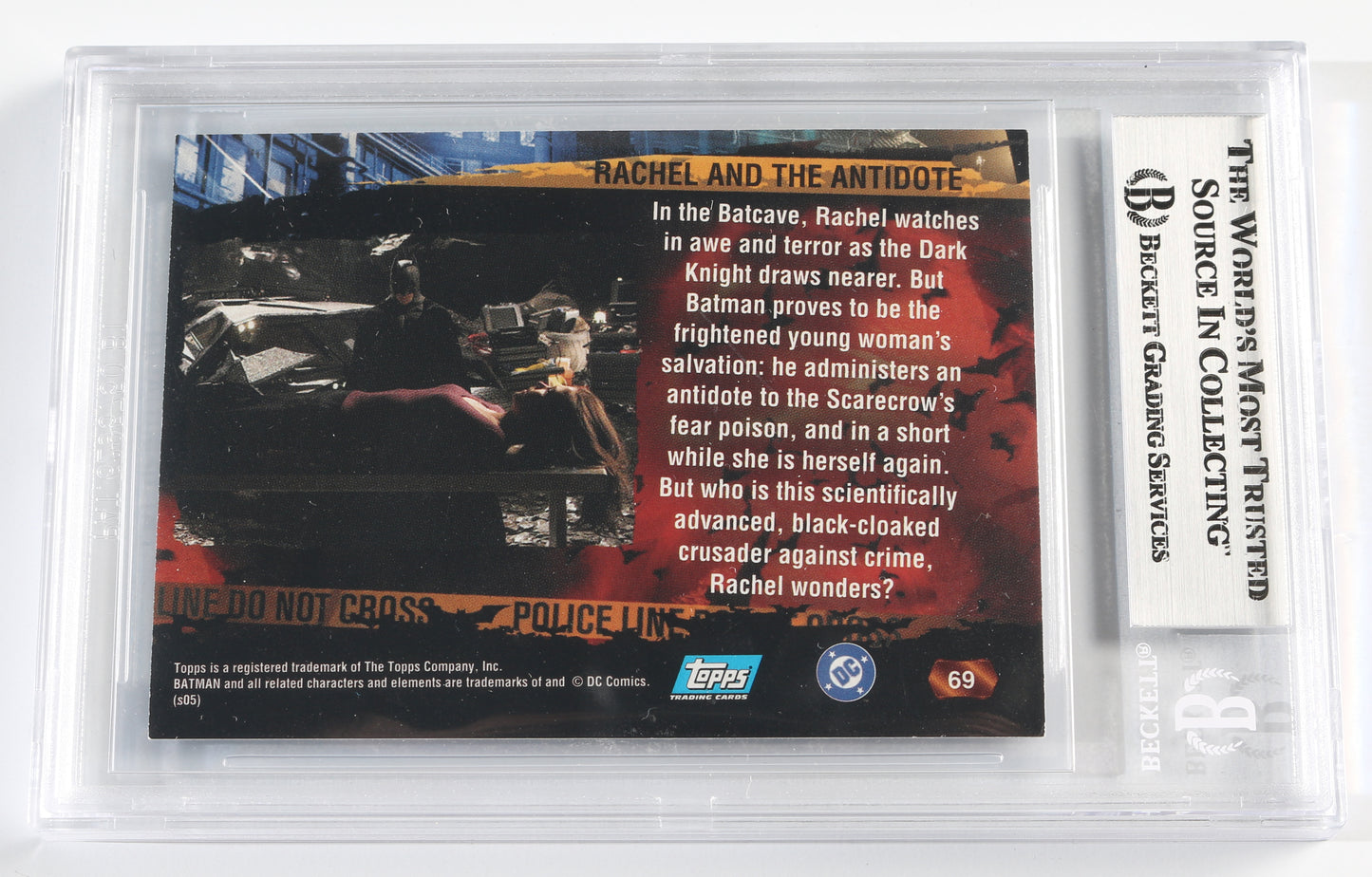 
                  
                    Christian Bale as Batman in Batman Begins (Beckett Slabbed) Signed Topps 'Rachel & the Antidote' #69 Trading Card
                  
                