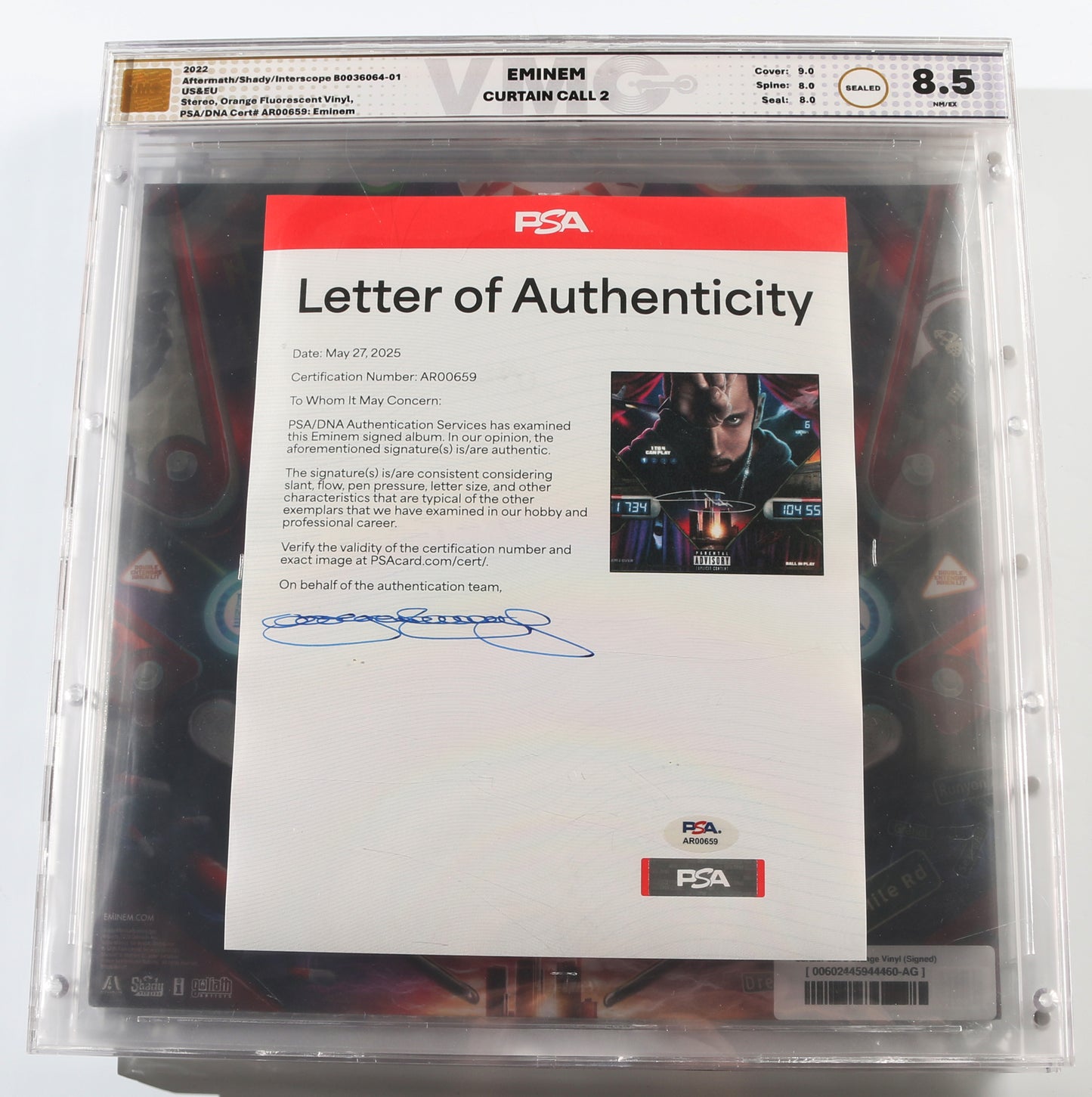 
                  
                    Curtain Call 2 12" Orange Fluorescent [Sealed] Vinyl Record (SWAU / PSA / VMG Encapsulated 8.5) Signed by Eminem
                  
                