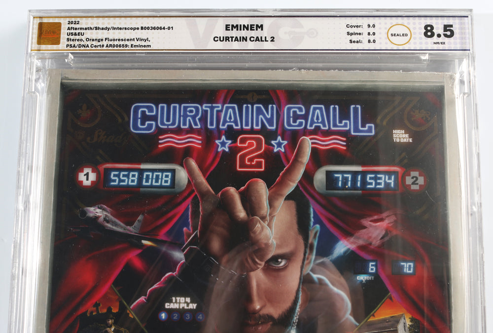 
                  
                    Curtain Call 2 12" Orange Fluorescent [Sealed] Vinyl Record (SWAU / PSA / VMG Encapsulated 8.5) Signed by Eminem
                  
                