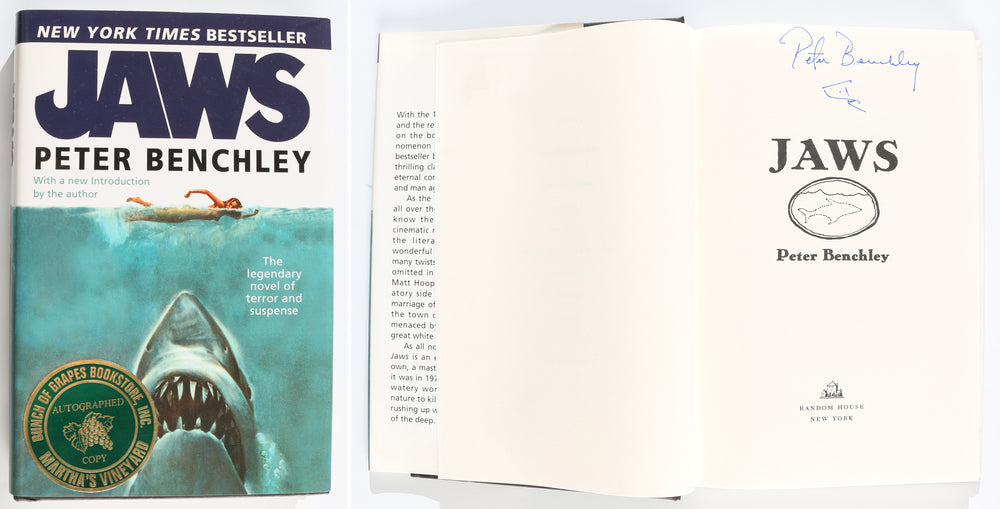 Peter Benchley Jaws Author Signed Hardcover Book with Shark Sketch