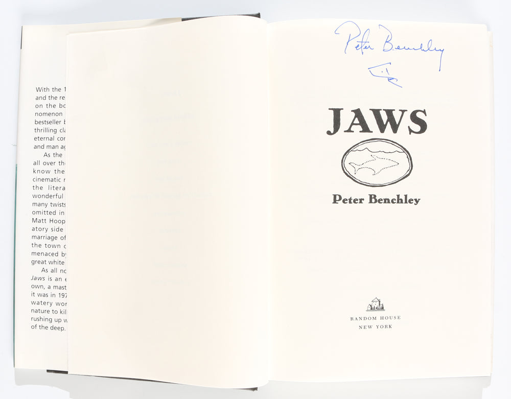 
                  
                    Peter Benchley Jaws Author Signed Hardcover Book with Shark Sketch
                  
                