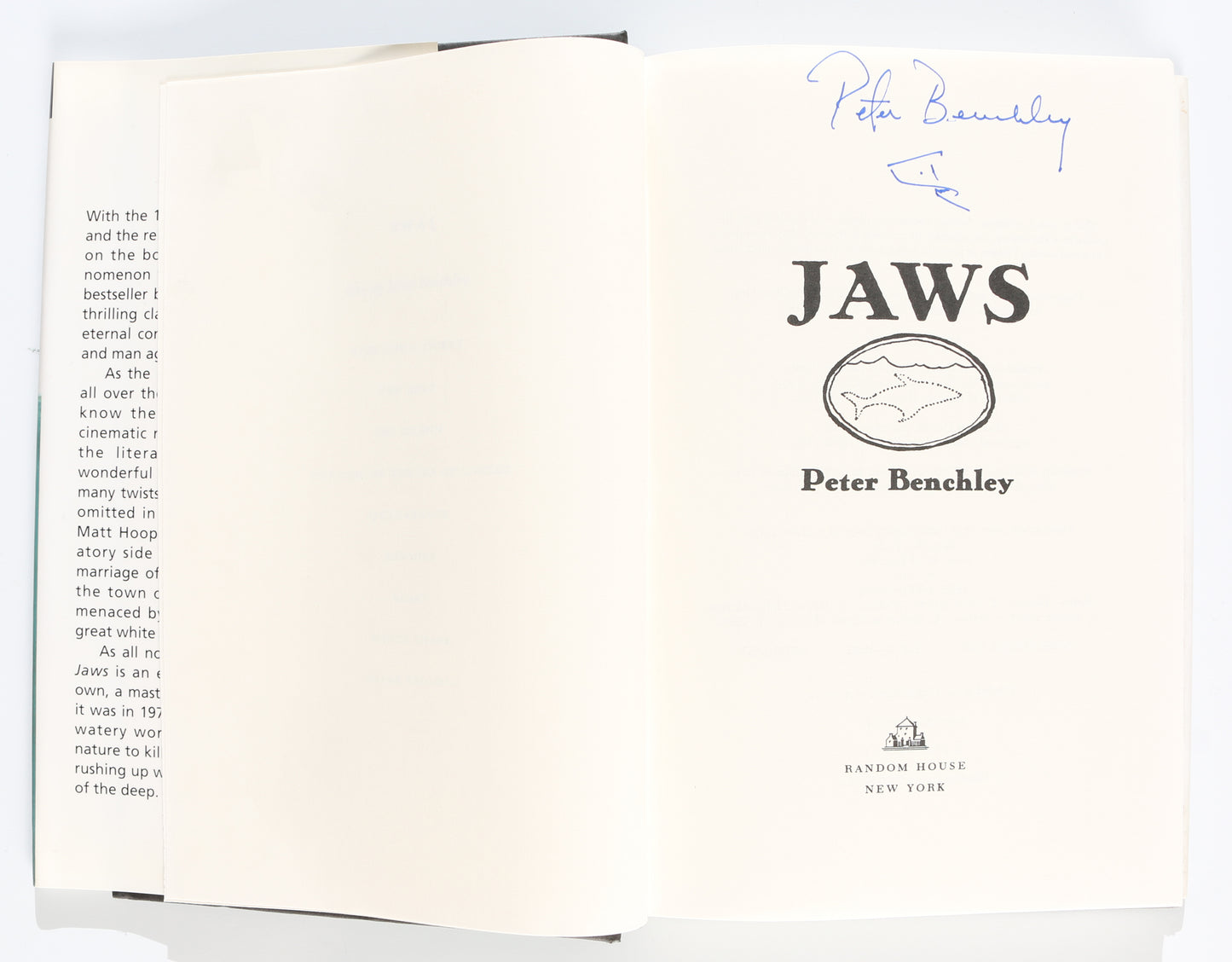
                  
                    Peter Benchley Jaws Author Signed Hardcover Book with Shark Sketch
                  
                