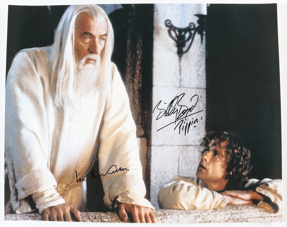 Ian McKellan as Gandalf the White & Billy Boyd as Pippin Took in The Lord of the Rings: Return of the King Signed 16x20 Photo with Character Name