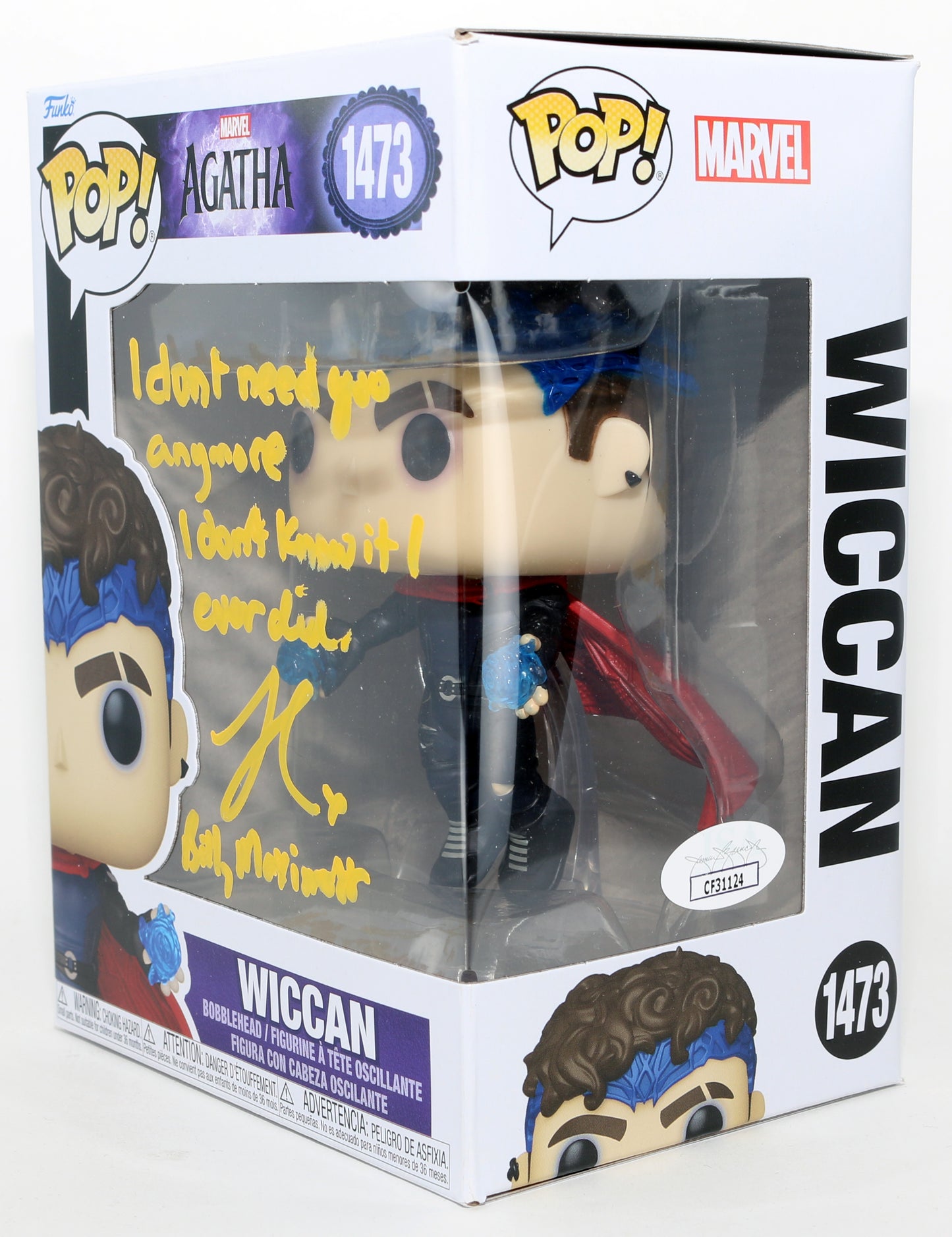 
                  
                    Joe Locke as Wiccan in Agatha All Along (JSA) Signed Funko POP! #1473 with Character Names & Quote
                  
                