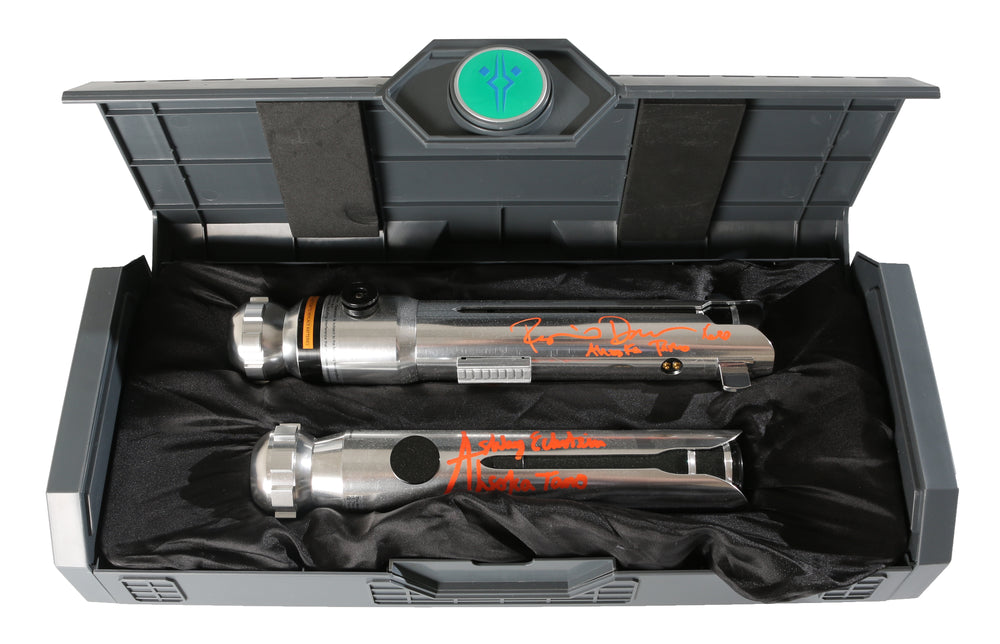 
                  
                    Ahsoka Tano from Star Wars: Rebels & the Mandalorian Disney Galaxy's Edge Prop Replica Legacy Lightsaber Signed by Ashley Eckstein & Rosario Dawson with Lightsaber Blade Signed by Matthew Wood with Character Names & Quote SET
                  
                
