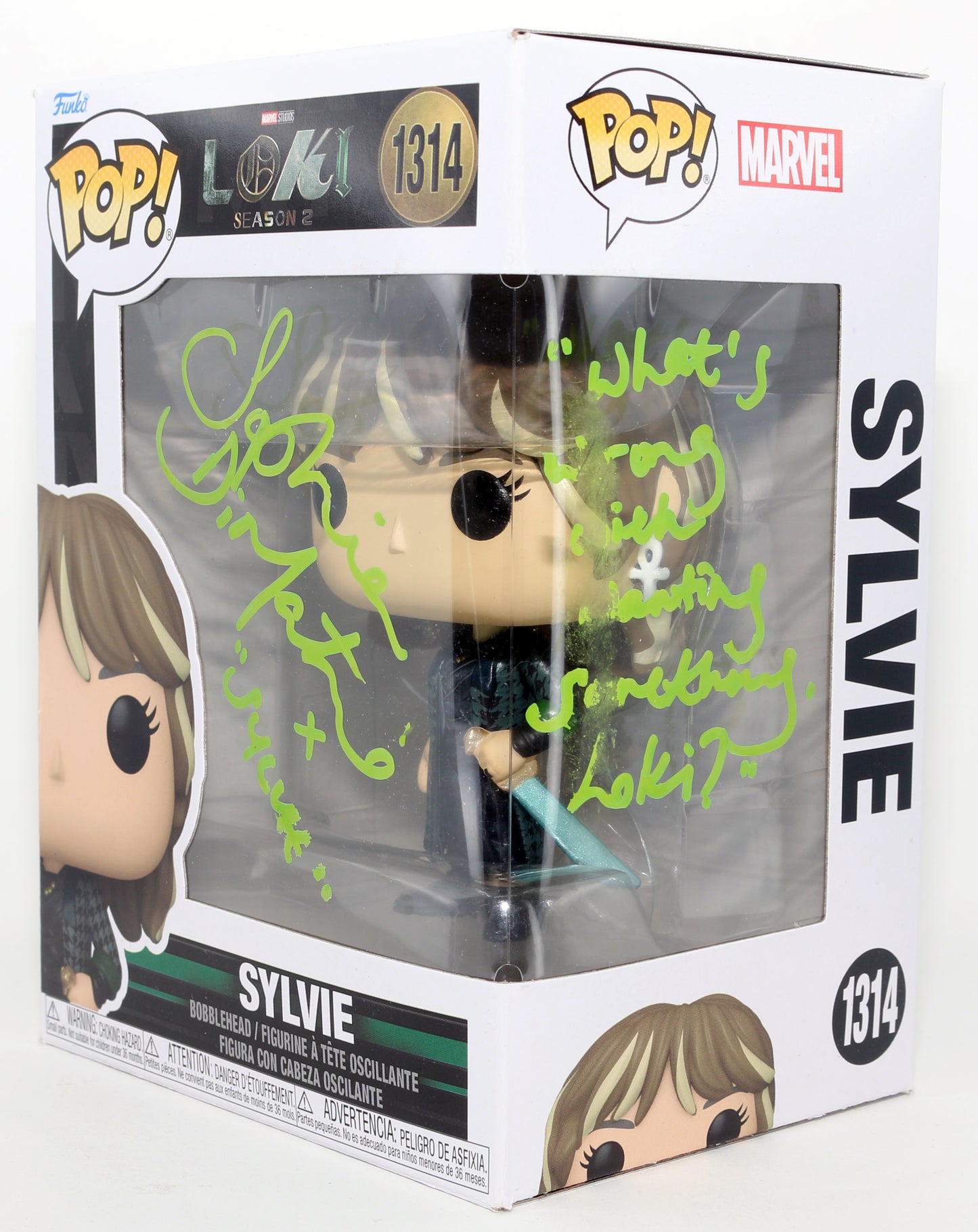 
                  
                    Sophia Di Martino as Sylvie in Loki Signed Funko POP! #1314 with Character Name & Quote
                  
                