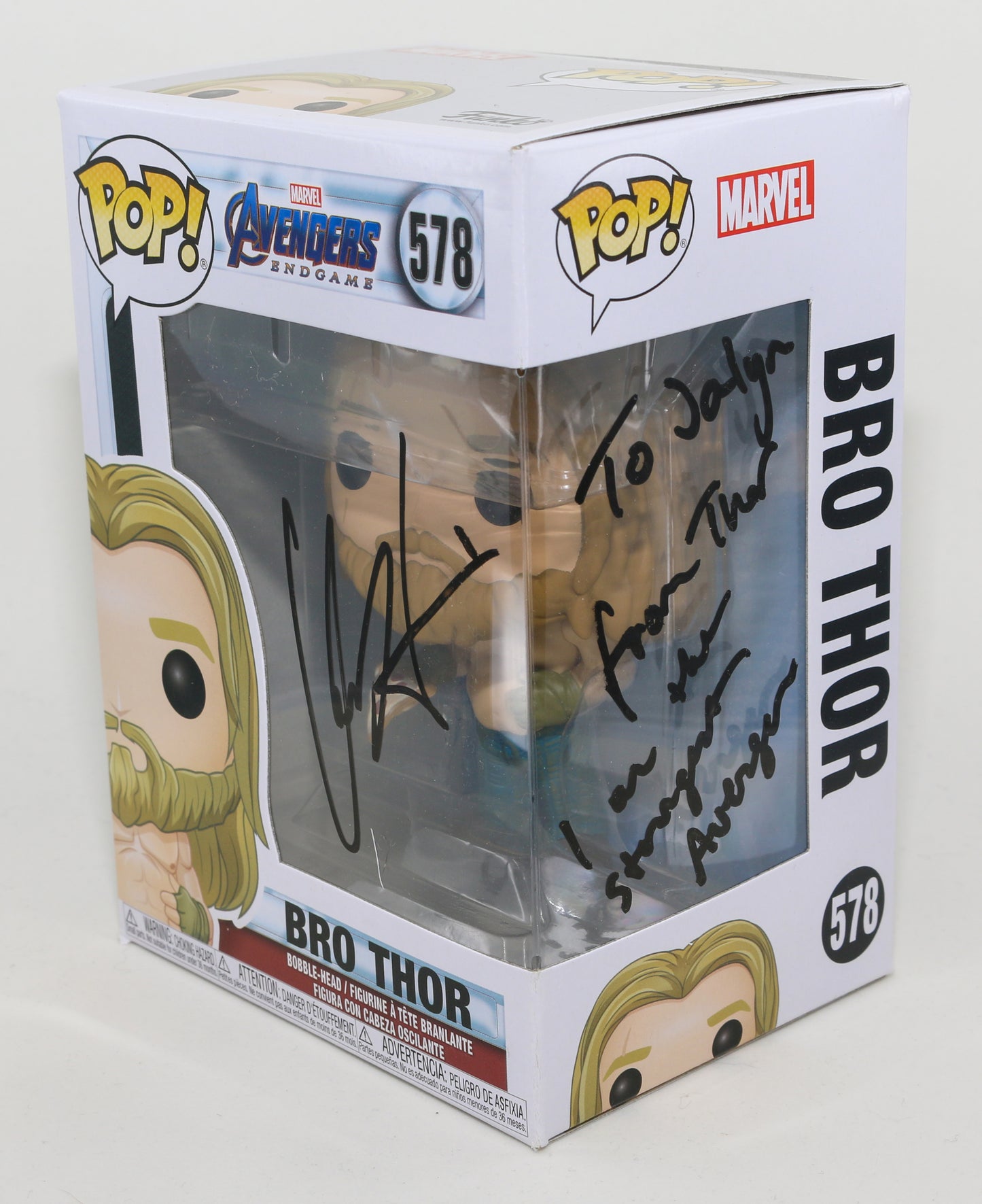 
                  
                    Chris Hemsworth as Bro Thor in Avengers: Endgame (SWAU) Signed Funko POP! #578 with Character Name and Quote
                  
                