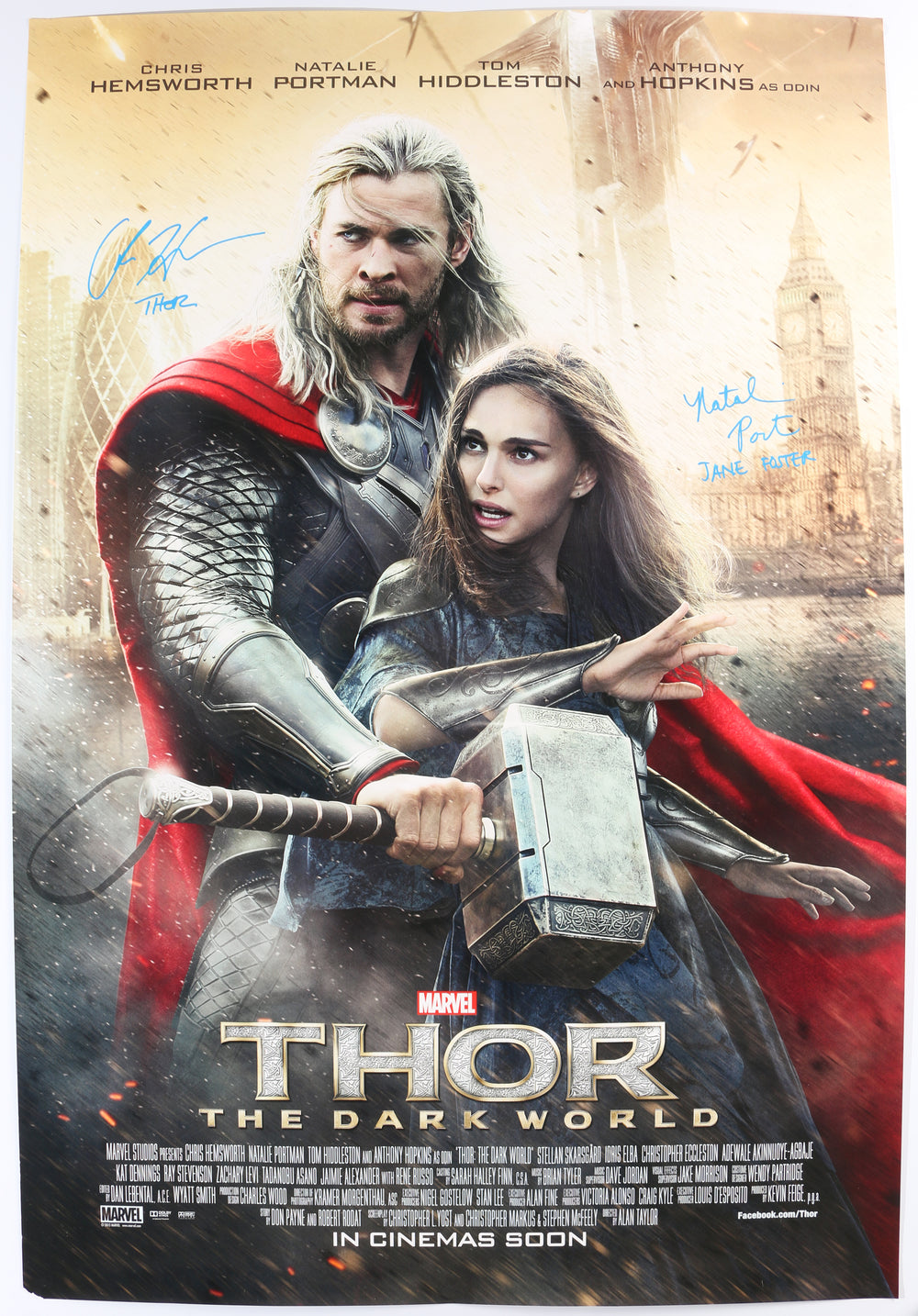 Chris Hemsworth as Thor & Natalie Portman as Jane Foster in Thor: The Dark World Signed 27x40 Poster with Character Names