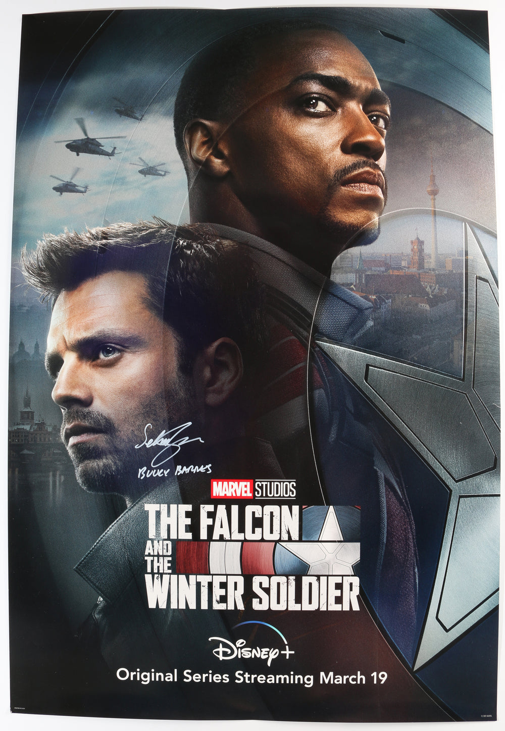 Sebastian Stan as Bucky Barnes / Winter Soldier in The Falcon & the Winter Soldier Signed 27x40 Poster with Character Name