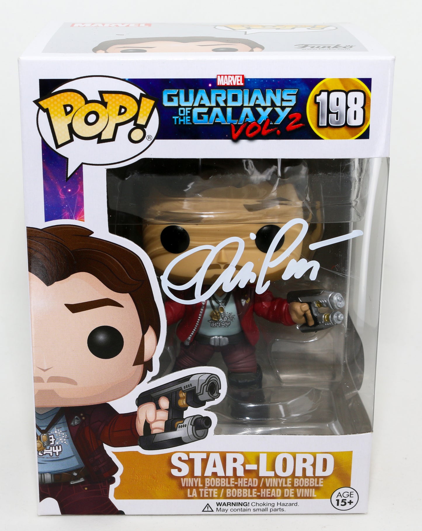 
                  
                    Chris Pratt as Star-Lord in Guardians of the Galaxy Vol. 2 (SWAU) Signed Funko POP! #198
                  
                