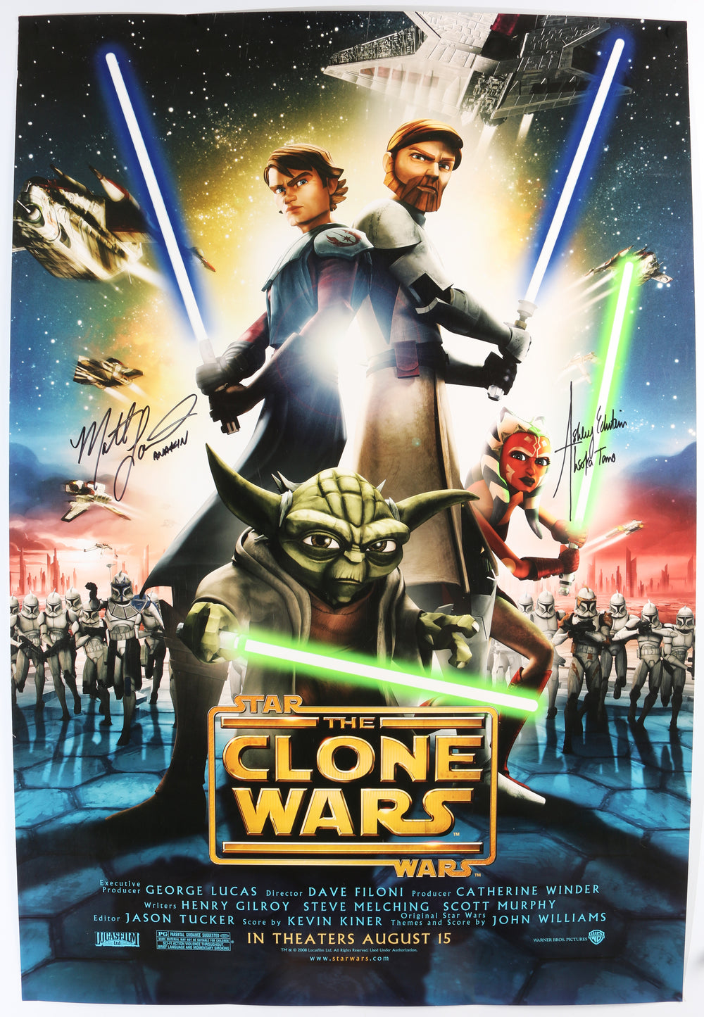 Matt Lanter as Anakin Skywalker & Ashley Eckstein as Ahsoka Tano in Star Wars: The Clone Wars Signed 27x40 Poster with Character Names