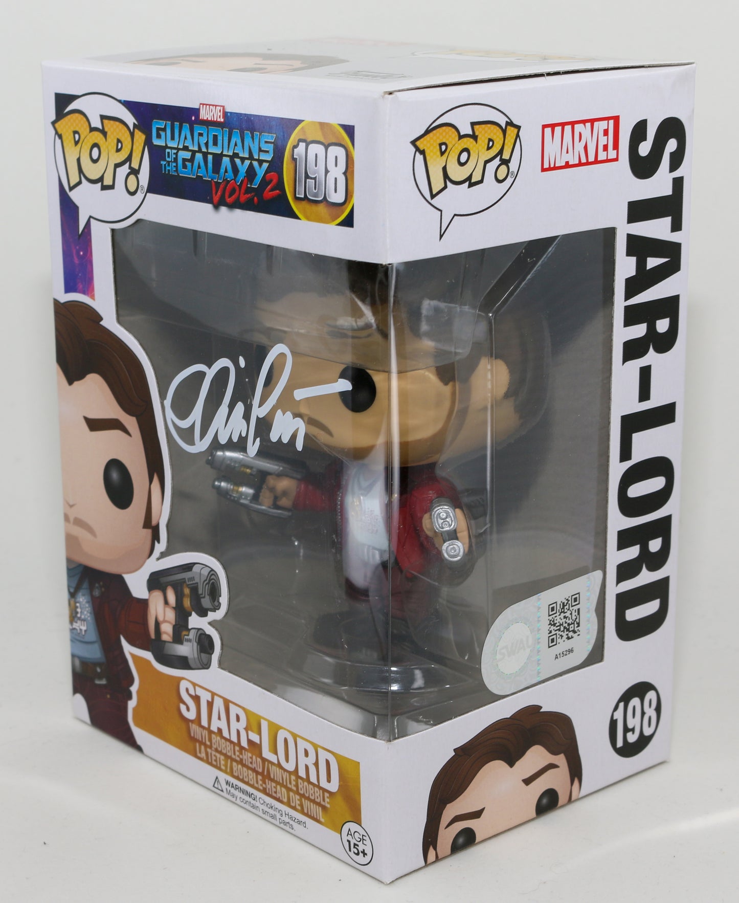 
                  
                    Chris Pratt as Star-Lord in Guardians of the Galaxy Vol. 2 (SWAU) Signed Funko POP! #198
                  
                