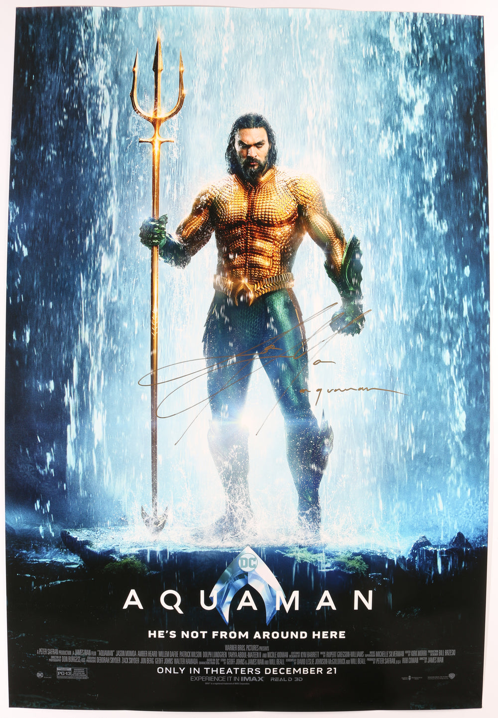 Jason Momoa as Aquaman in Aquaman Signed 27x40 Poster with Character Name