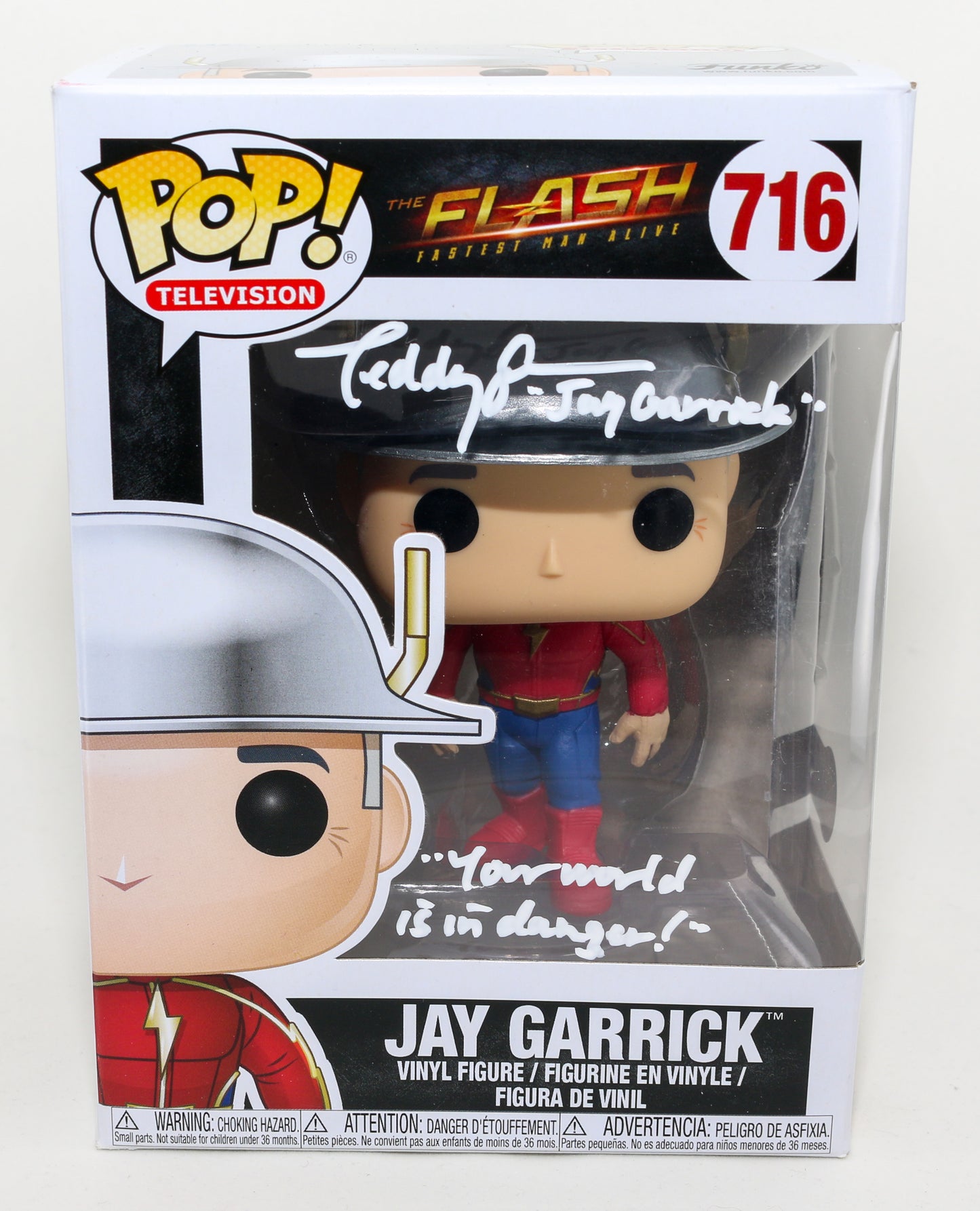 
                  
                    Teddy Sears as Jay Garrick in CW's The Flash (Beckett) Signed Funko POP! #716 with Character Name and Quote
                  
                