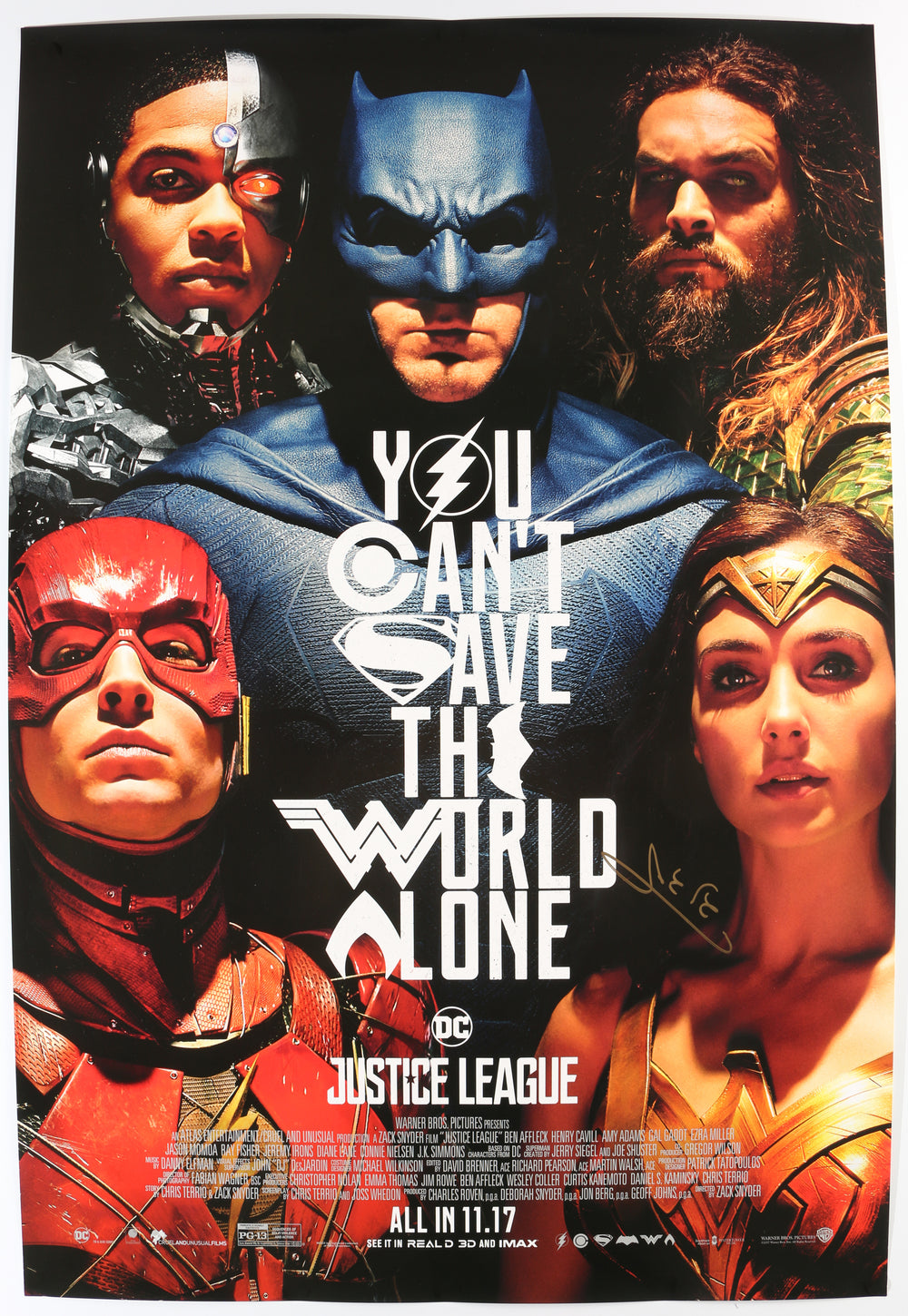 Gal Gadot as Wonder Woman in Justice League (SWAU) Signed 27x40 Poster