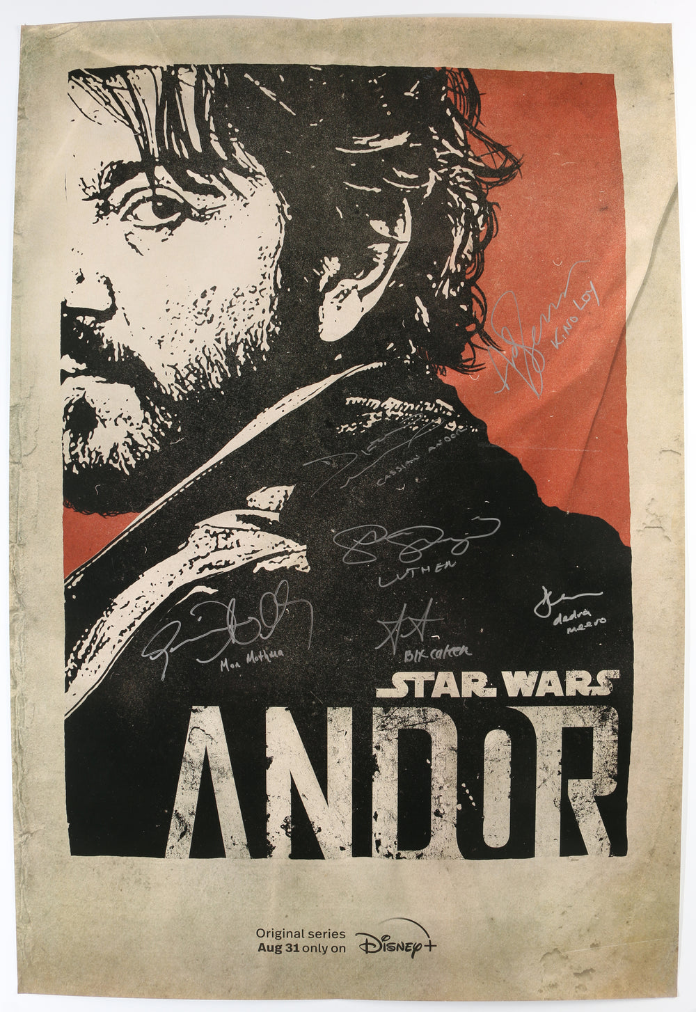 Star Wars: Andor 27x40 Poster Cast Signed by Diego Luna, Adria Arjona, Stellan Skarsgård, Genevieve O'Reilly, Denise Gough, & Andy Serkis with Character Names
