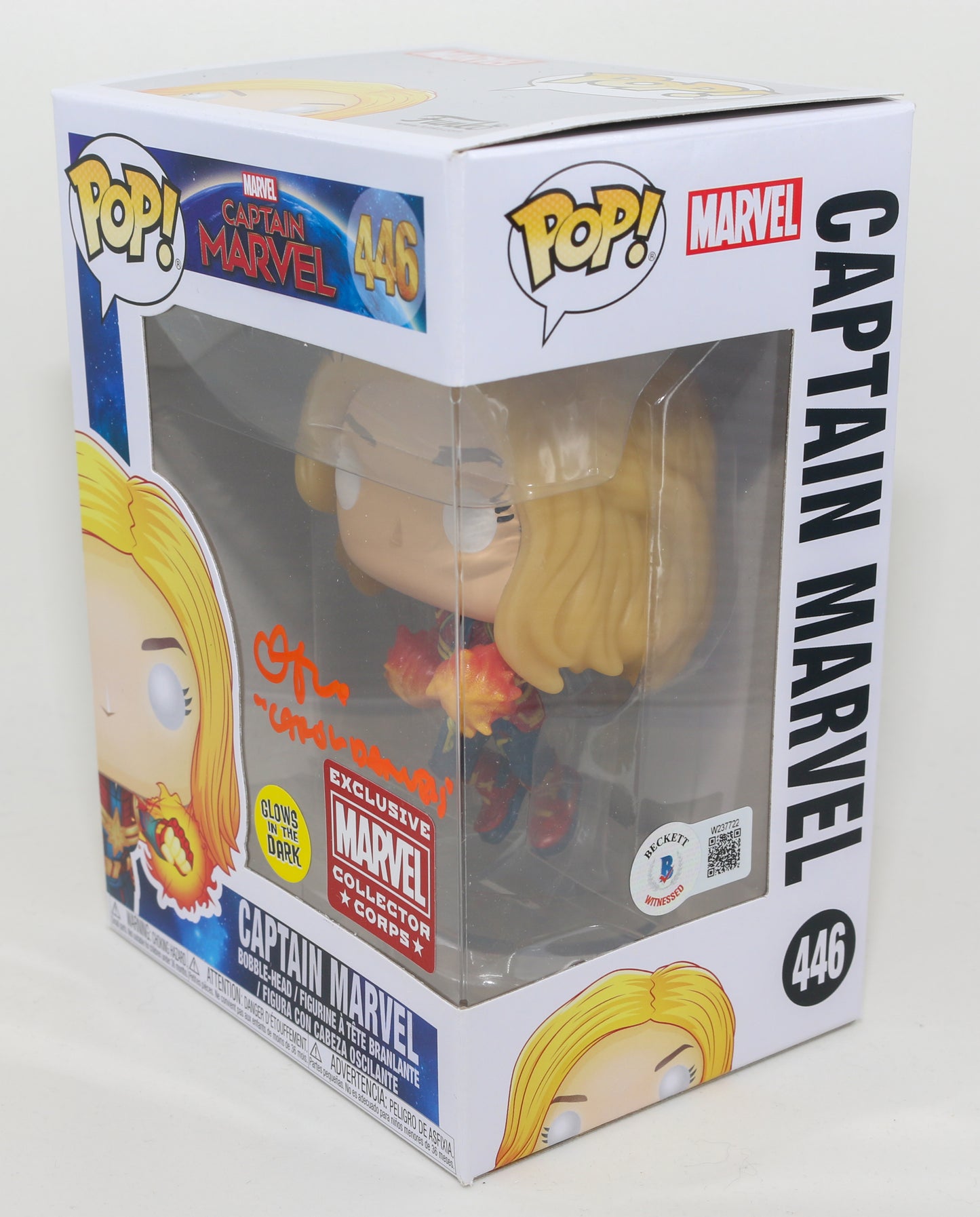 
                  
                    Brie Larson as Captain Marvel in Captain Marvel GITD Version (Beckett) Signed Funko POP! #446
                  
                