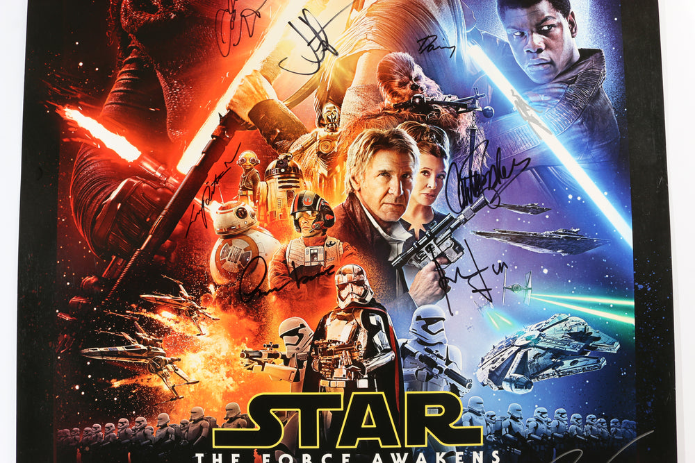 
                  
                    Star Wars: The Force Awakens 27x40 Poster Cast Signed by Harrison Ford, Carrie Fisher, Adam Driver, Daisy Ridley, John Boyega, Oscar Isaac, Lupita Nyongo, & Gwendoline Christie
                  
                