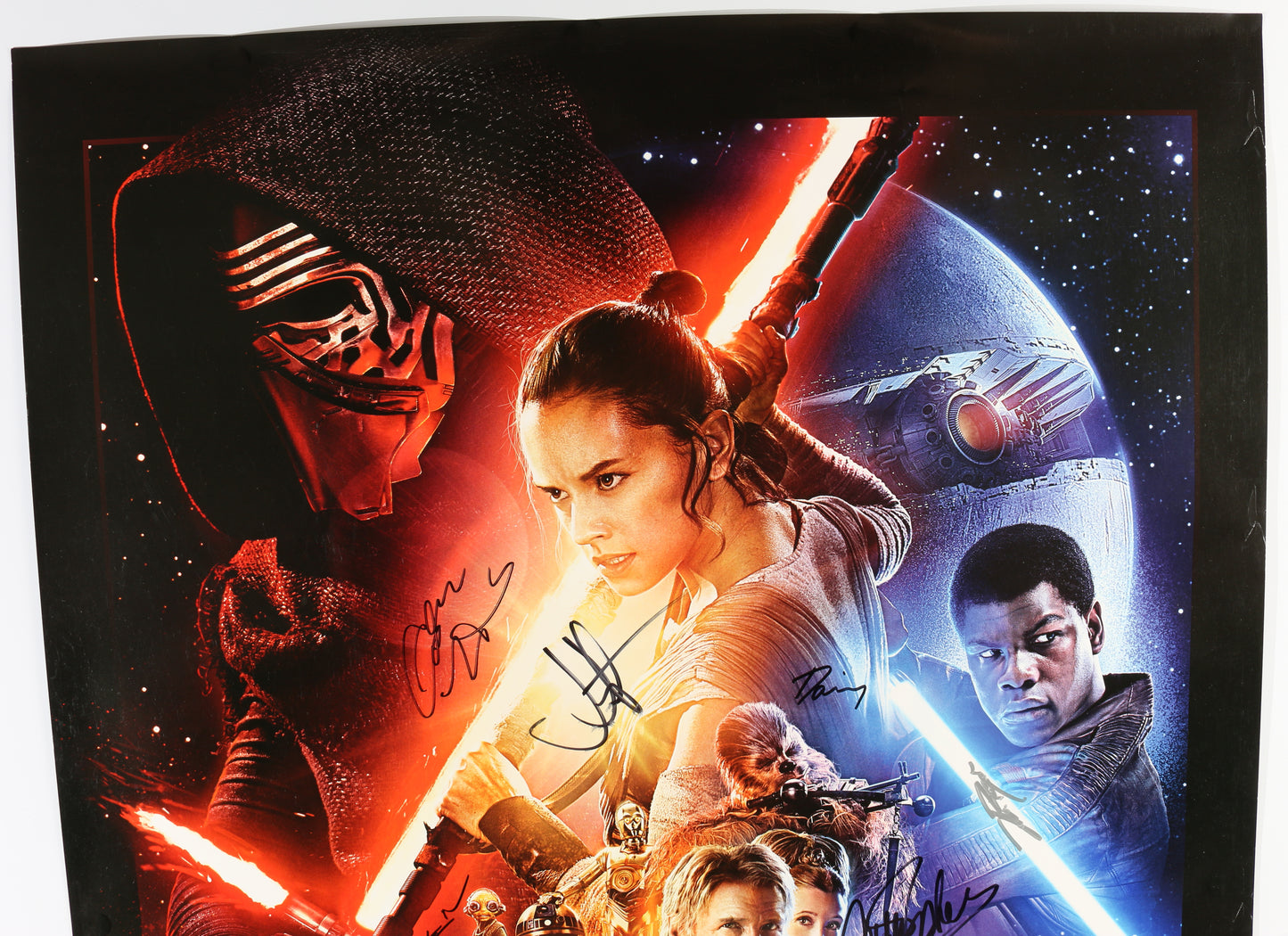 
                  
                    Star Wars: The Force Awakens 27x40 Poster Cast Signed by Harrison Ford, Carrie Fisher, Adam Driver, Daisy Ridley, John Boyega, Oscar Isaac, Lupita Nyongo, & Gwendoline Christie
                  
                