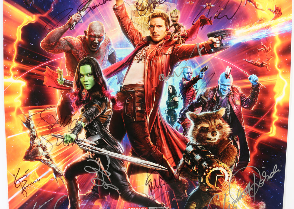
                  
                    Guardians of the Galaxy Vol. 2 27x40 Poster Cast Signed by Chris Pratt, Vin Diesel, Dave Bautista, Zoe Saldana, Sean Gunn, Karen Gillan, Michael Rooker, Pom Klementieff, Elizabeth Debicki, Kevin Feige, James Gunn, & Kurt Russell
                  
                