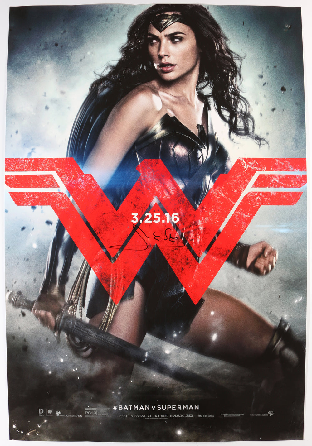 Gal Gadot as Wonder Woman in Batman v Superman: Dawn of Justice Signed 27x40 Poster