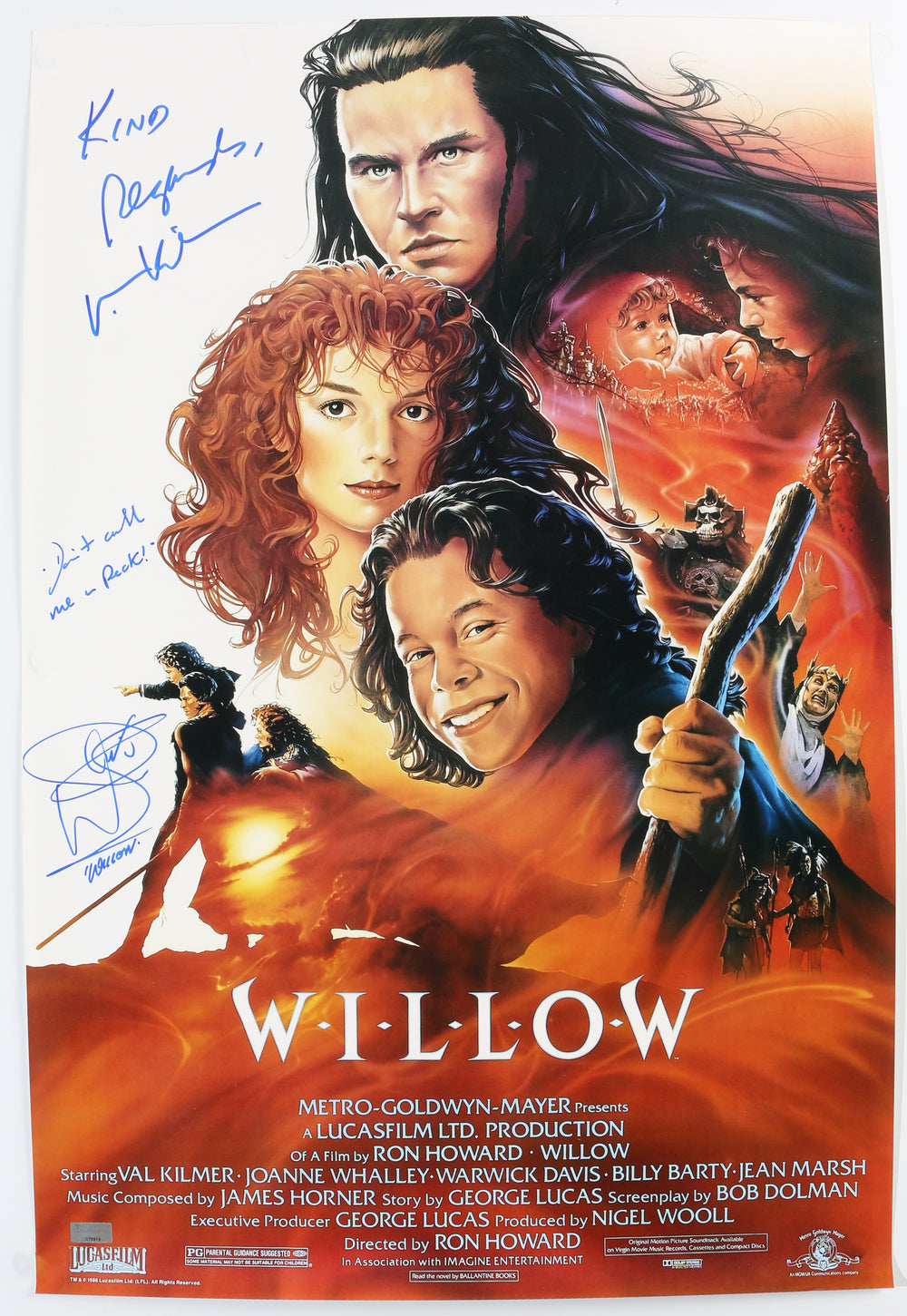 Warwick Davis as Willow & Val Kilmer as Madmartigan in Willow (Celebrity Authentics) Signed 16x24 Mini Poster with Character Names & Quotes