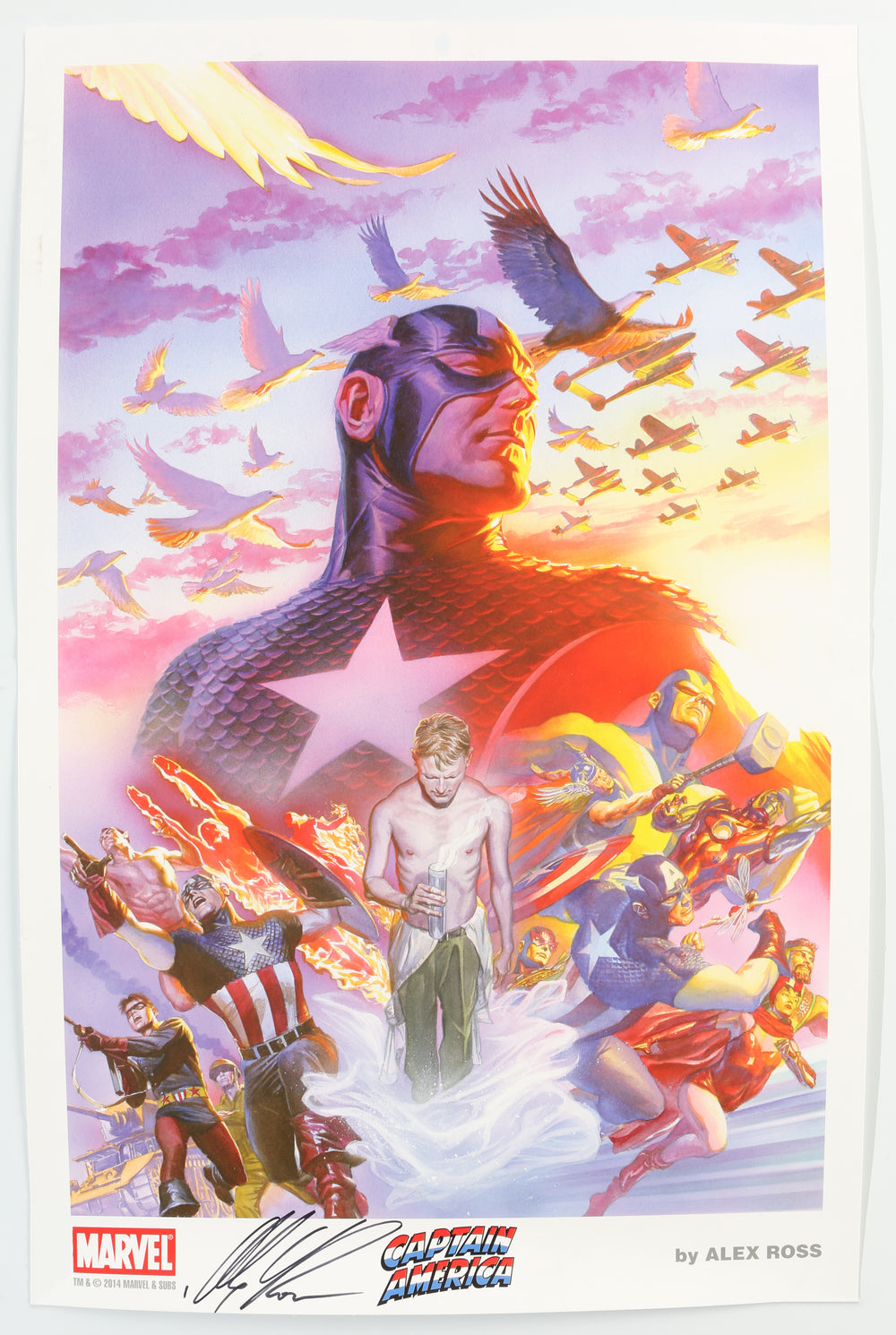 Captain America 11x17 Art Print Signed by Comic Artist: Alex Ross