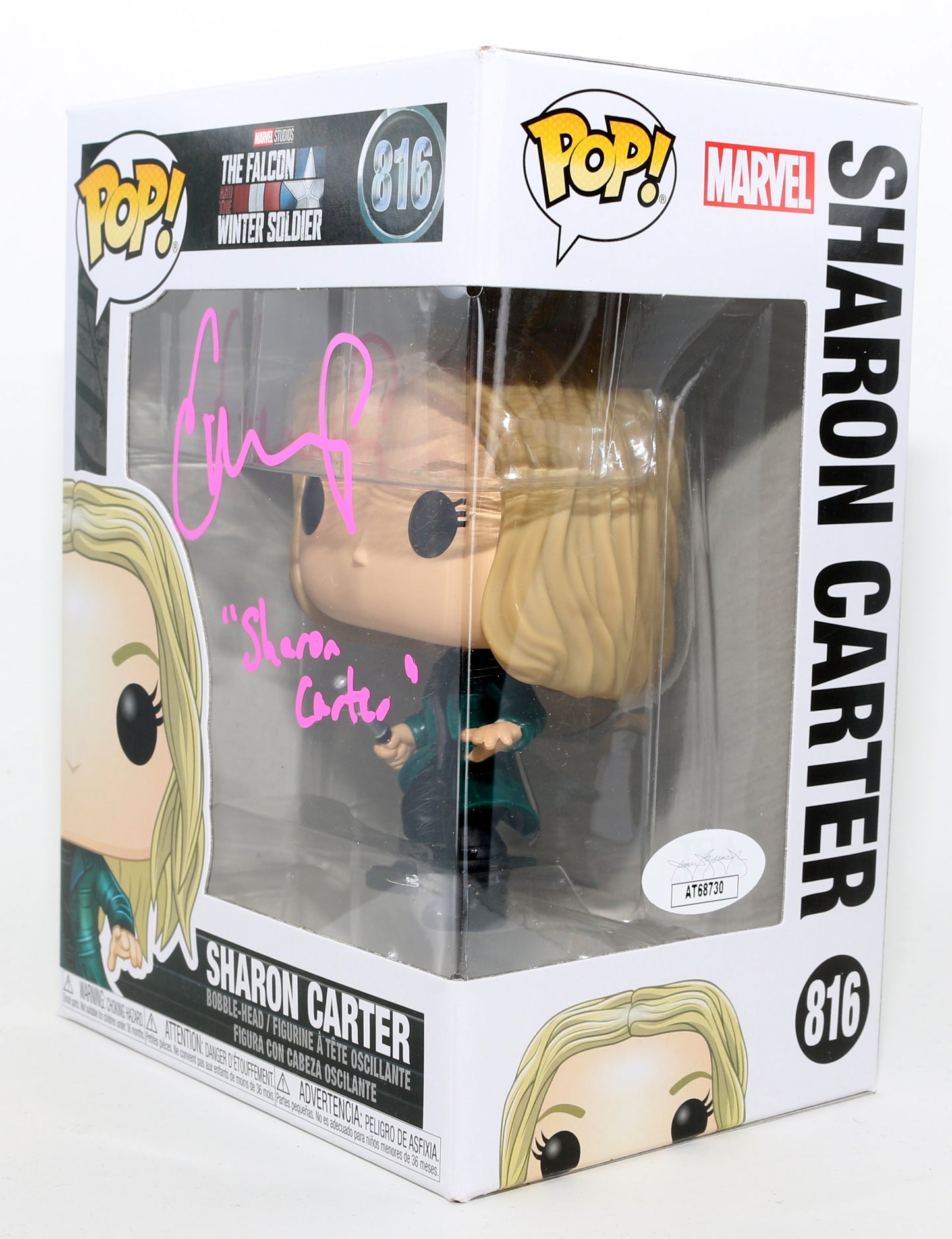 
                  
                    Emily VanCamp as Sharon Carter in Falcon & the Winter Soldier (JSA) Signed Funko POP! #816 with Character Name
                  
                