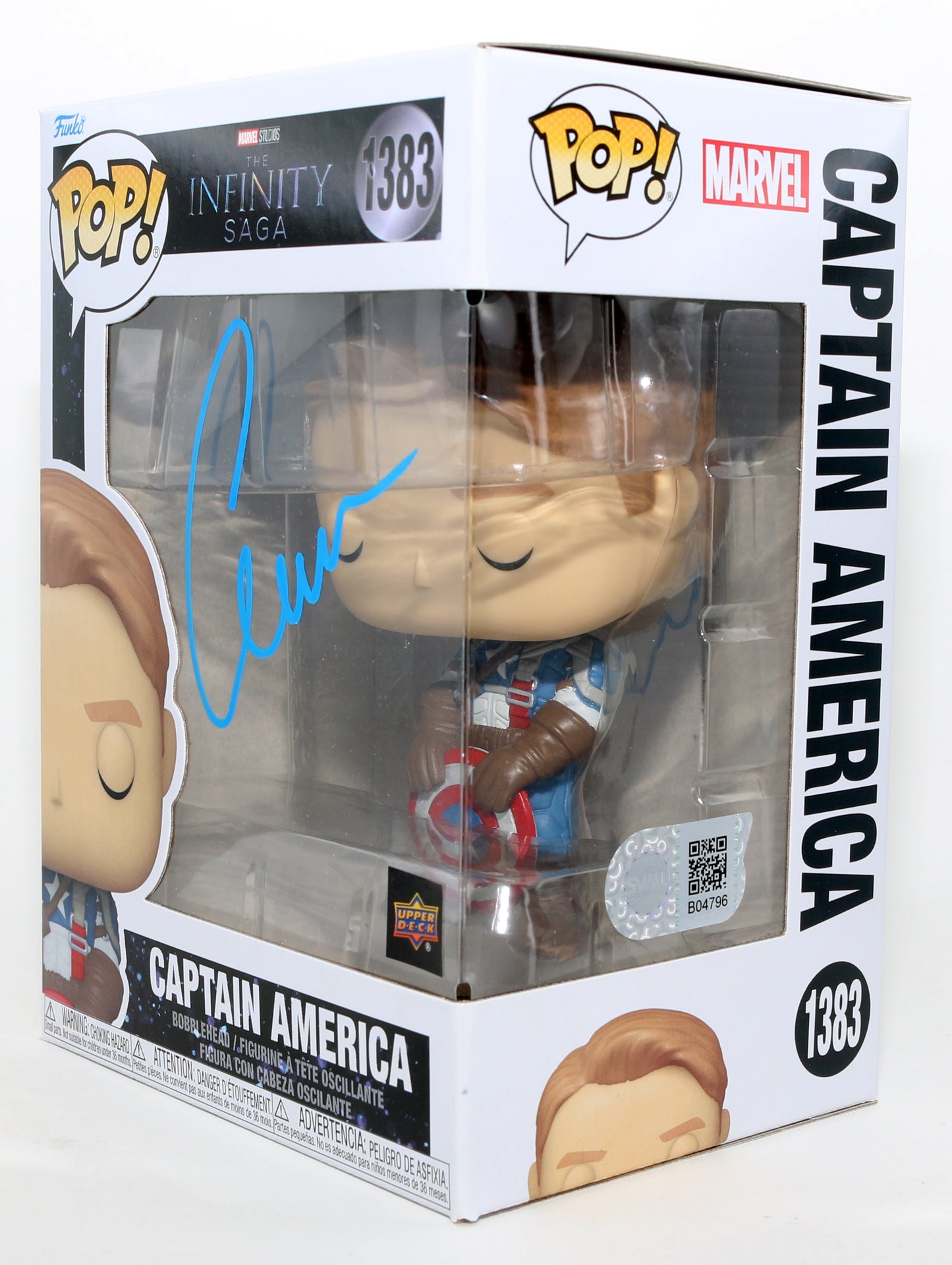 
                  
                    Chris Evans as Captain America in The Infinity Saga Upper Deck Exclusive (SWAU) Signed Funko POP! #1383
                  
                