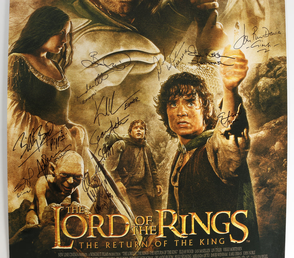 
                  
                    The Lord of the Rings: The Return of the King 27x40 Double Sided Poster Cast Signed by Elijah Wood, Sean Astin, Dominic Monaghan, Billy Boyd, David Wenham, Bernard Hill, Miranda Otto, Andy Serkis, Brad Dourif, Karl Urban, John Noble, & John Rhys-Davies
                  
                