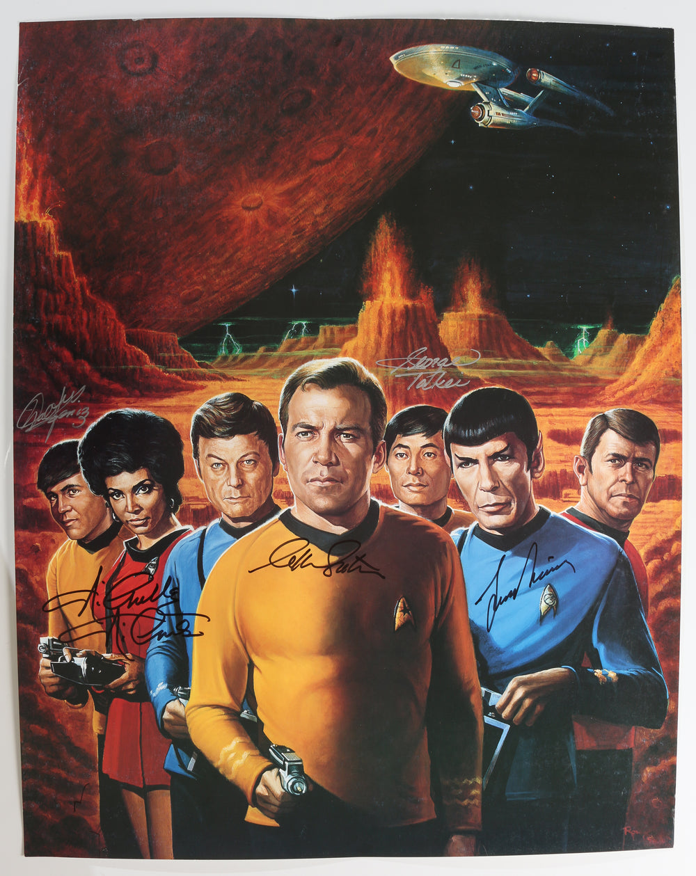Star Trek: The Original Series 22x28 Poster Cast Signed by William Shatner, Leonard Nimoy, Walter Koenig, Nichelle Nichols, & George Takei