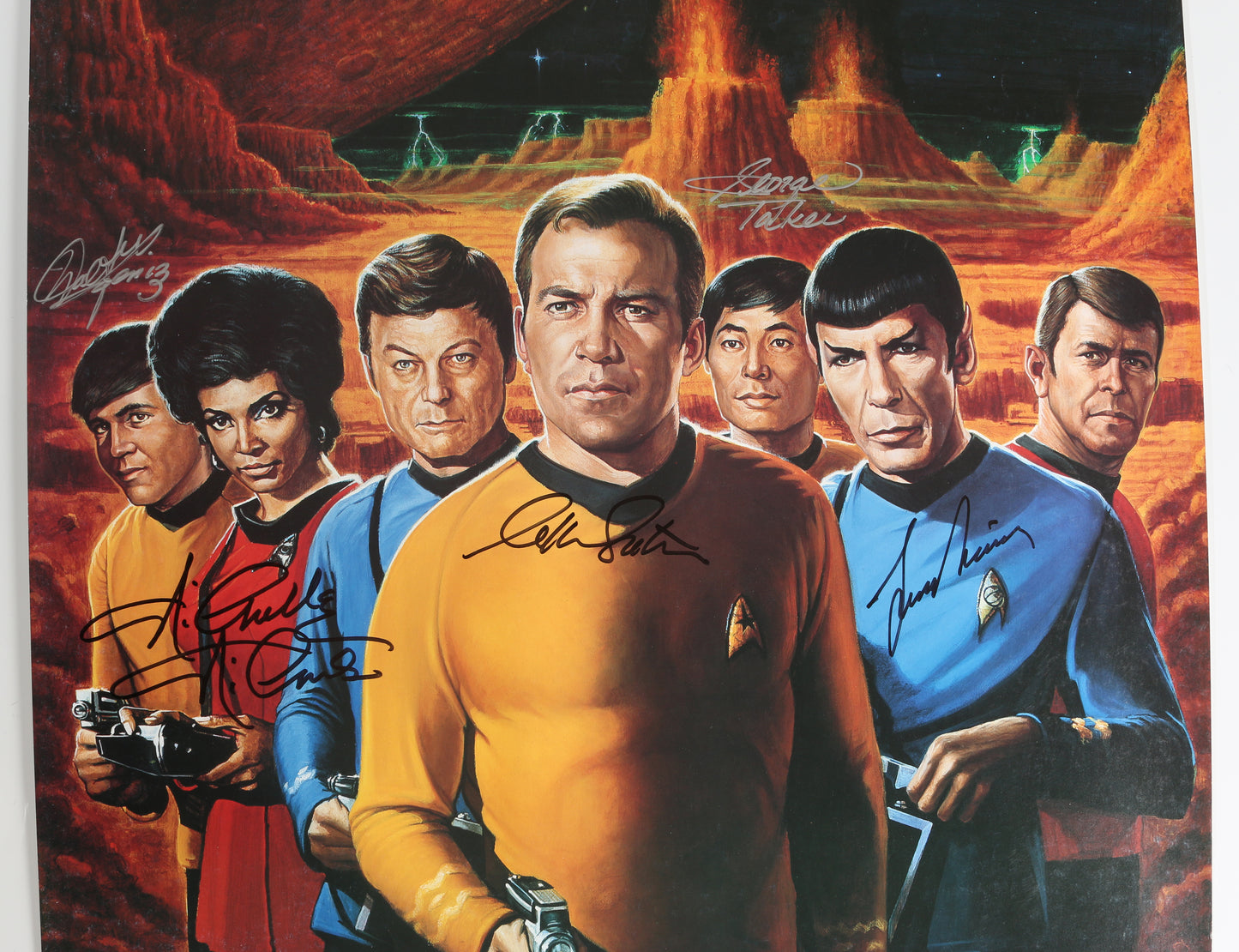 
                  
                    Star Trek: The Original Series 22x28 Poster Cast Signed by William Shatner, Leonard Nimoy, Walter Koenig, Nichelle Nichols, & George Takei
                  
                