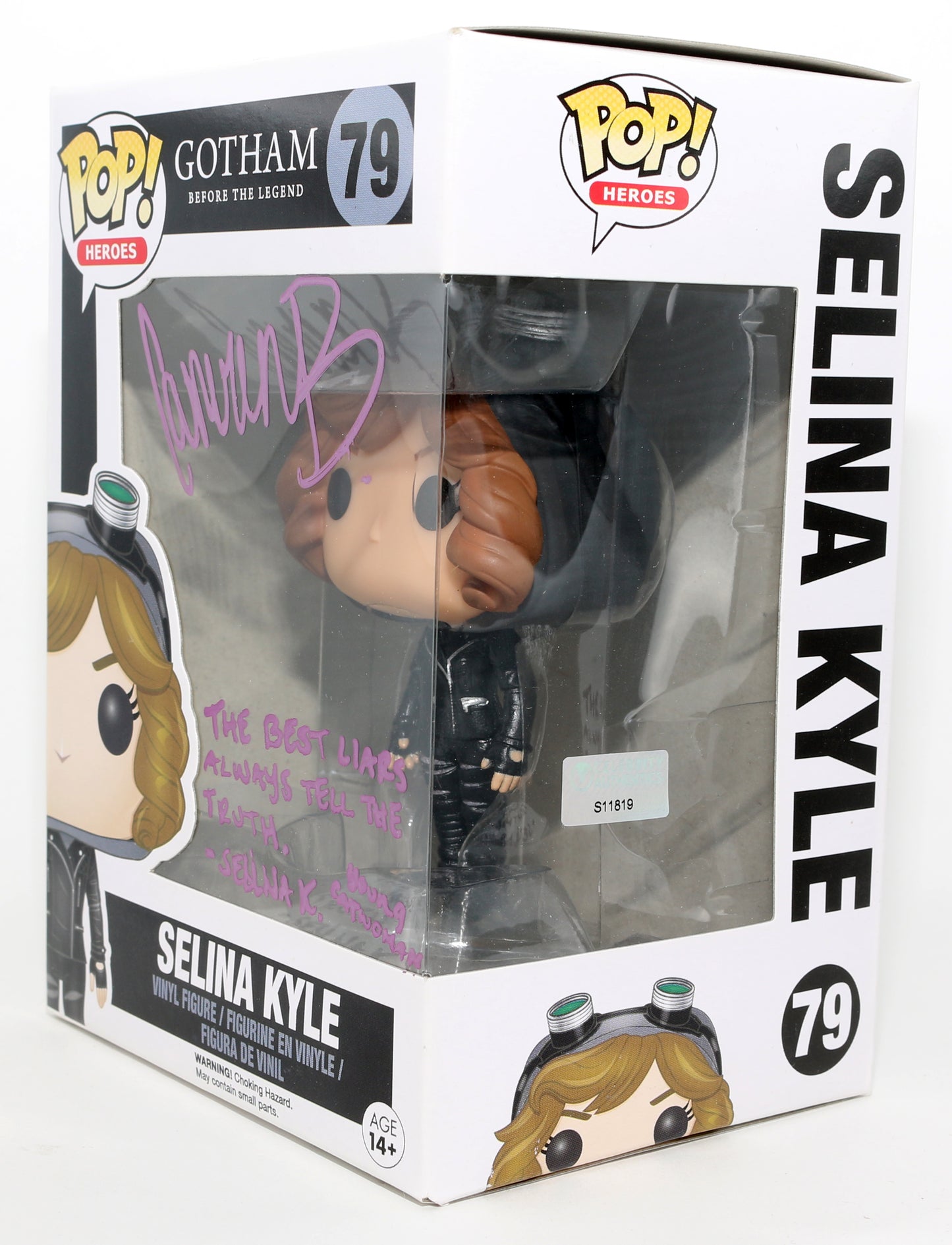 
                  
                    Camren Bicondova as Selina Kyle in Gotham (Celebrity Authentics) Signed Funko POP! #79 with Character Name & Quote
                  
                