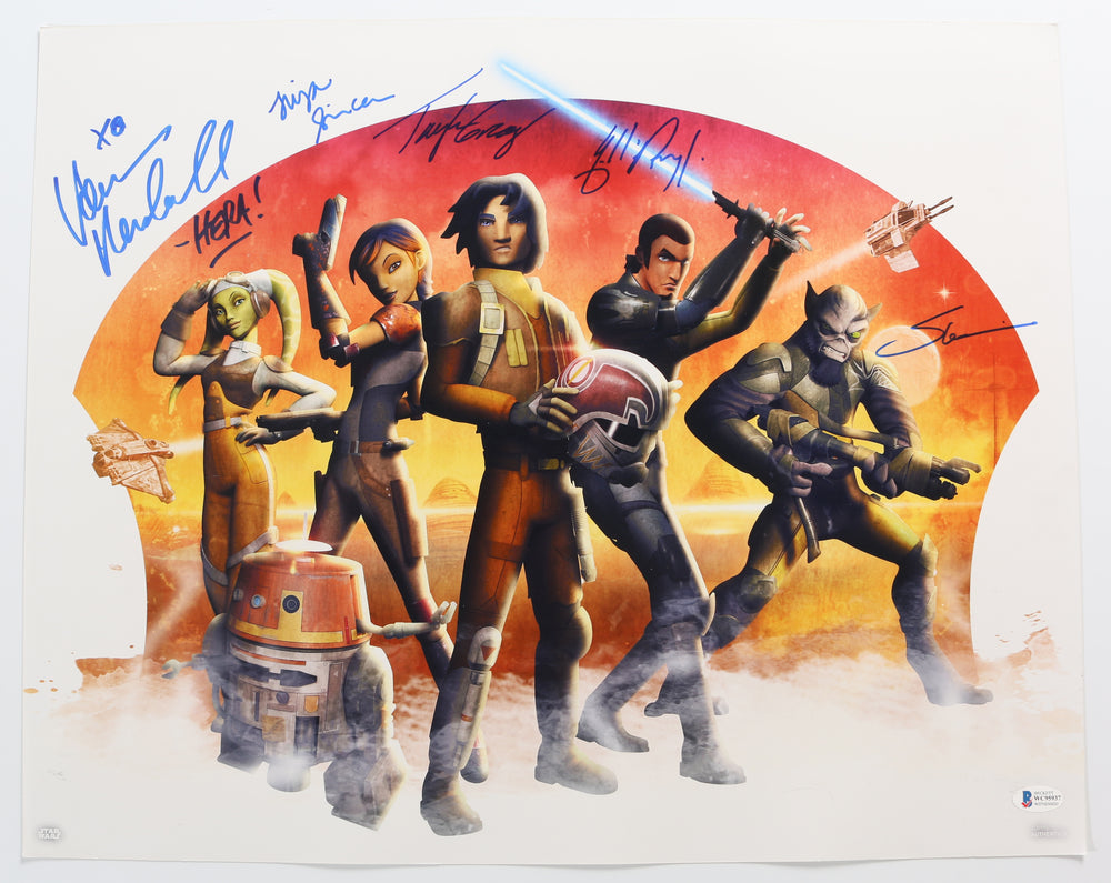 Star Wars: Rebels 16x20 Photo (Beckett) Cast Signed by Taylor Gray, Vanessa Marshall, Freddie Prinze Jr., Tiya Sircar, & Steve Blum