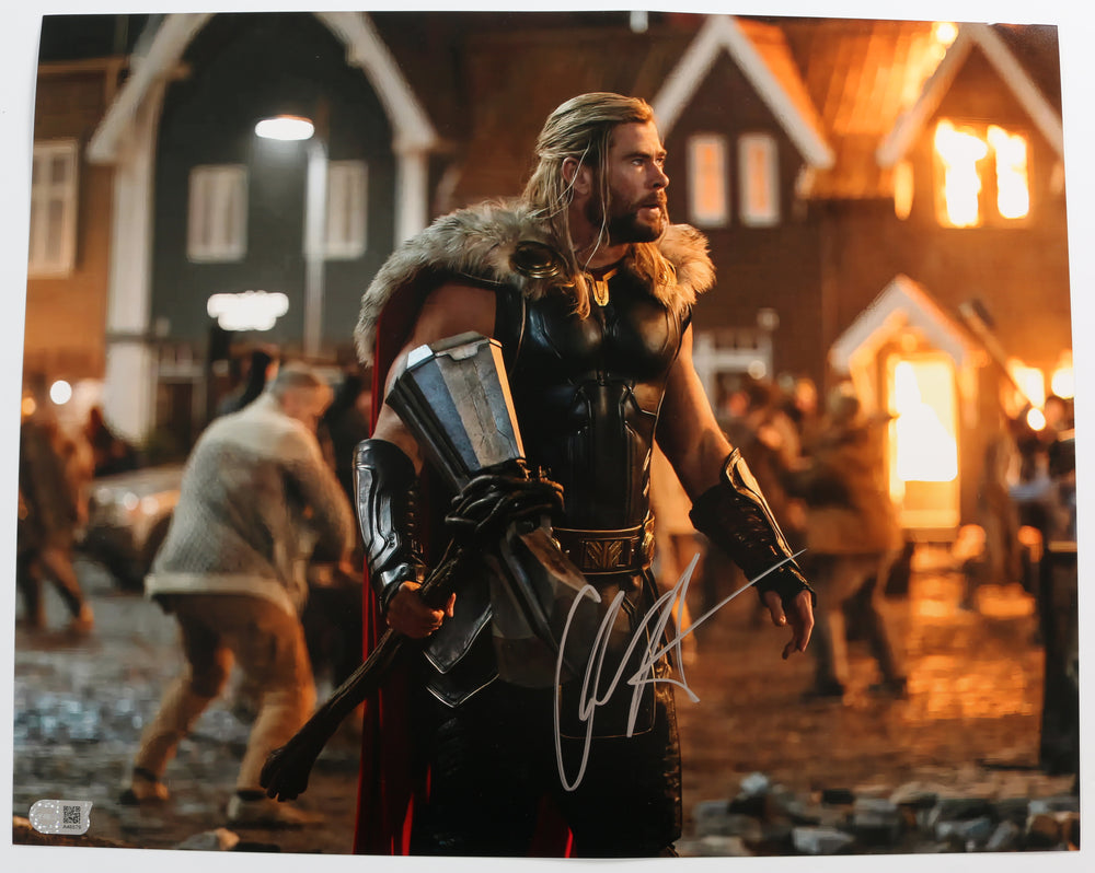 Chris Hemsworth as Thor in Battle in Thor: Love and Thunder (SWAU) Signed 16x20 Photo