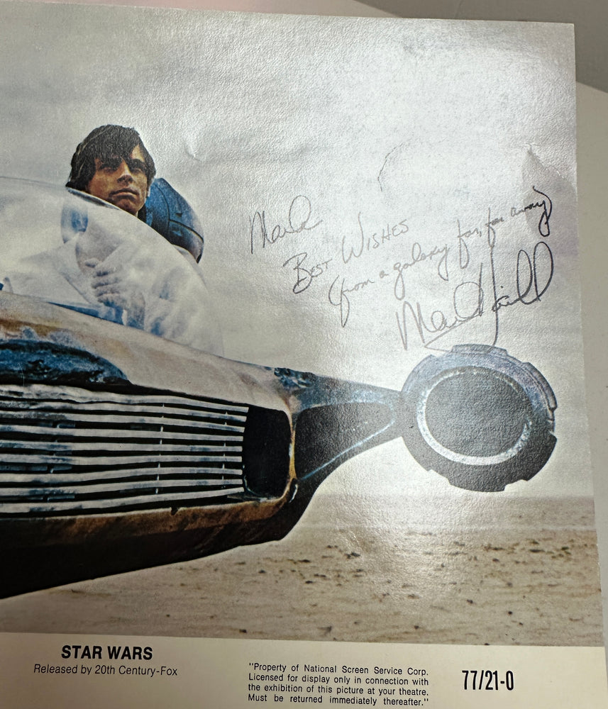 
                  
                    Mark Hamill as Luke Skywalker in Star Wars: A New Hope Signed 8x10 Lobby Card with "From a galaxy far, far away" Quote
                  
                