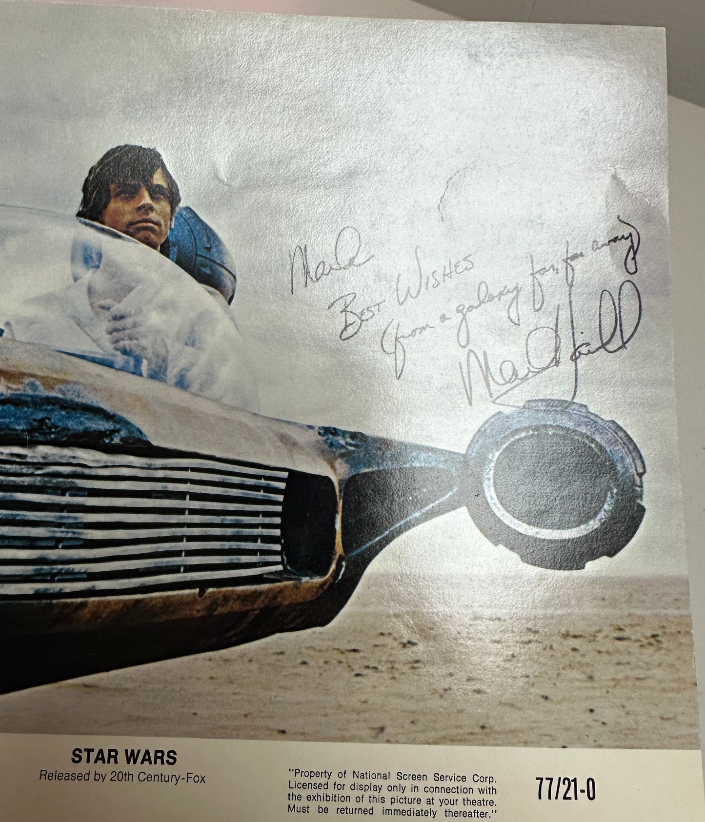
                  
                    Mark Hamill as Luke Skywalker in Star Wars: A New Hope Signed 8x10 Lobby Card with "From a galaxy far, far away" Quote
                  
                
