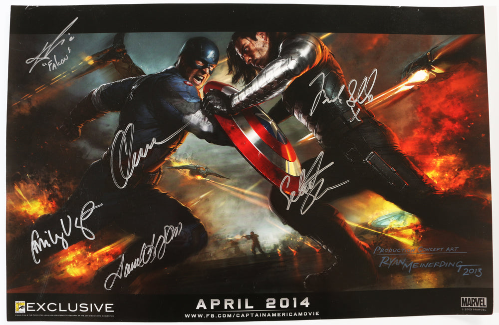 Captain America: The Winter Soldier 13x20 San Diego 2014 Exclusive Poster Signed by Chris Evans, Sebastian Stan, Anthony Mackie, Frank Grillo, Emily VanCamp, & Samuel L. Jackson