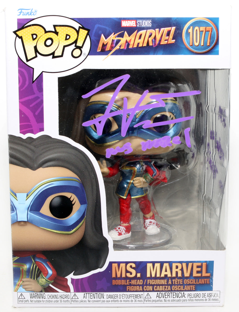 Iman Vellani as Kamala Khan in Ms. Marvel (JSA) Signed Funko POP! #1077 with Character Name & Quote