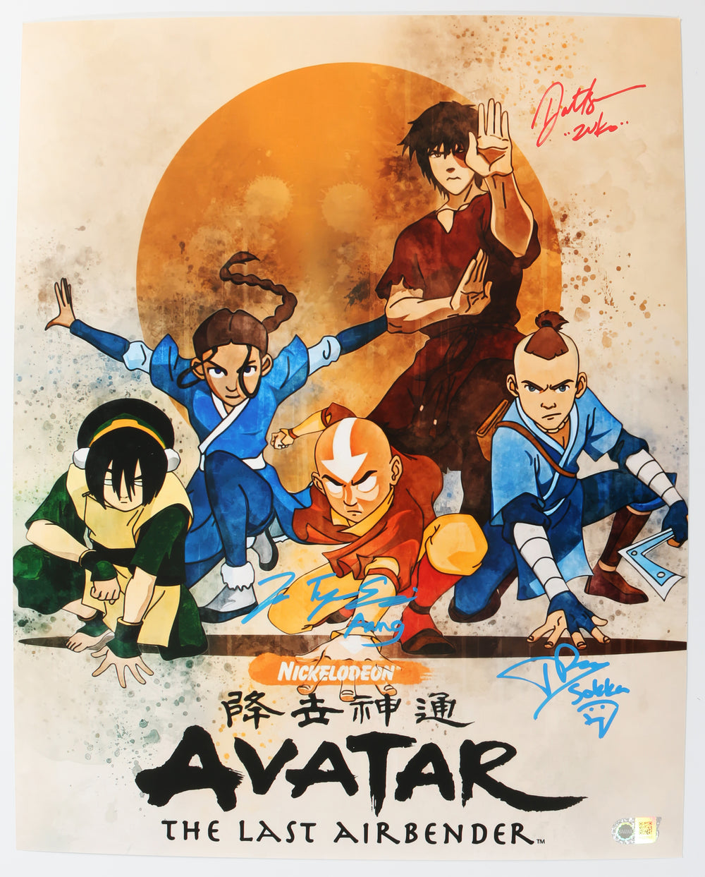 Zach Tyler Eisen as Aang, Dante Basco as Zuko & Jack De Sena as Sokka in Avatar: The Last Airbender (SWAU) Signed 16x20 Mini Poster with Character Names